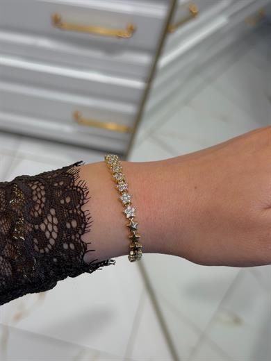 Özel Seri 14k Gold Yıldız Model Sıralı Taşlı Bileklik