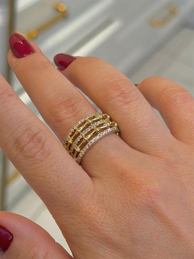 Özel Seri Yüzük 46 Gold Bambu Taşlı Model 