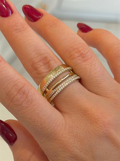 Özel Seri Yüzük 51 Gold Beş Şeritli Taşlı Yüzük