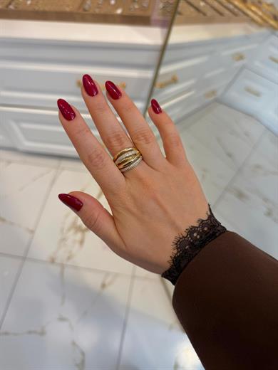 Özel Seri Yüzük 51 Gold İç İçe Geçen Taş Model