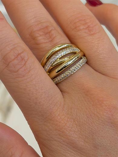 Özel Seri Yüzük 51 Gold İç İçe Geçen Taş Model