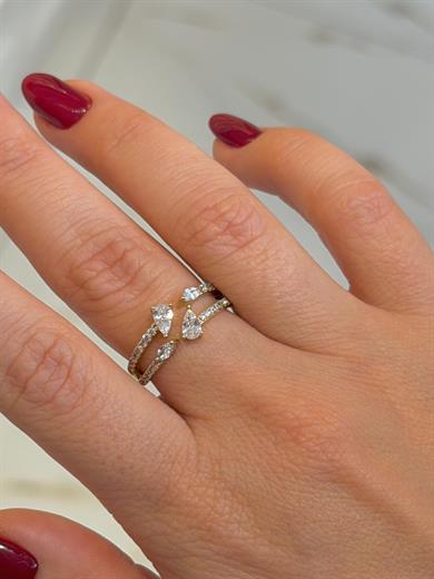 Özel Seri Yüzük 55 Gold Damla Taş Model 