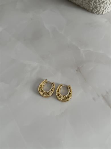 Özell Seri 14k Gold Taşlı Labirent Çevre Oval Küpe