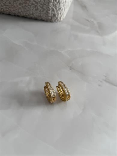 Özell Seri 14k Gold Taşlı Labirent Çevre Oval Küpe