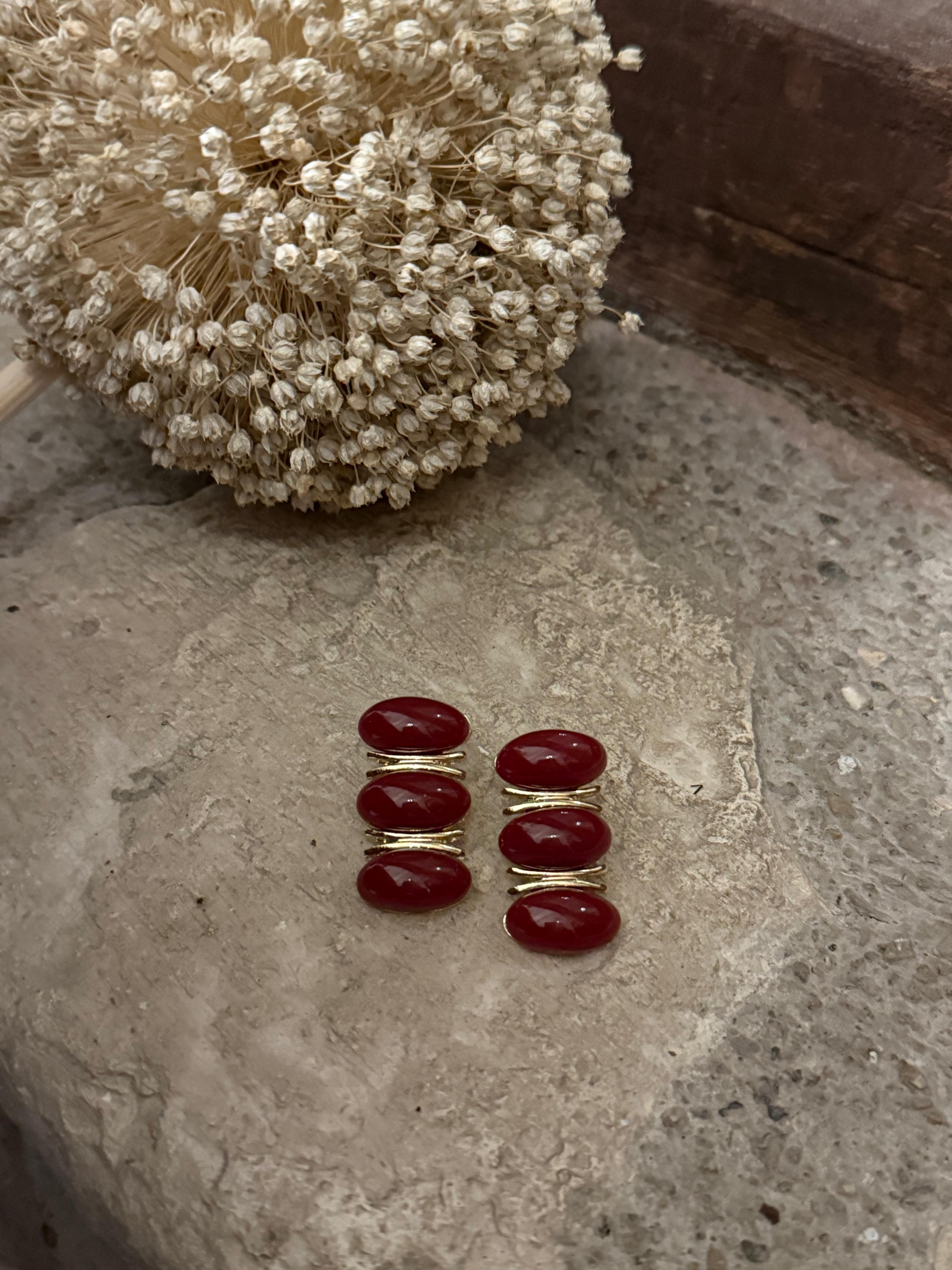 Marka Model Bordo Gold Sıralı Büyük Küpe