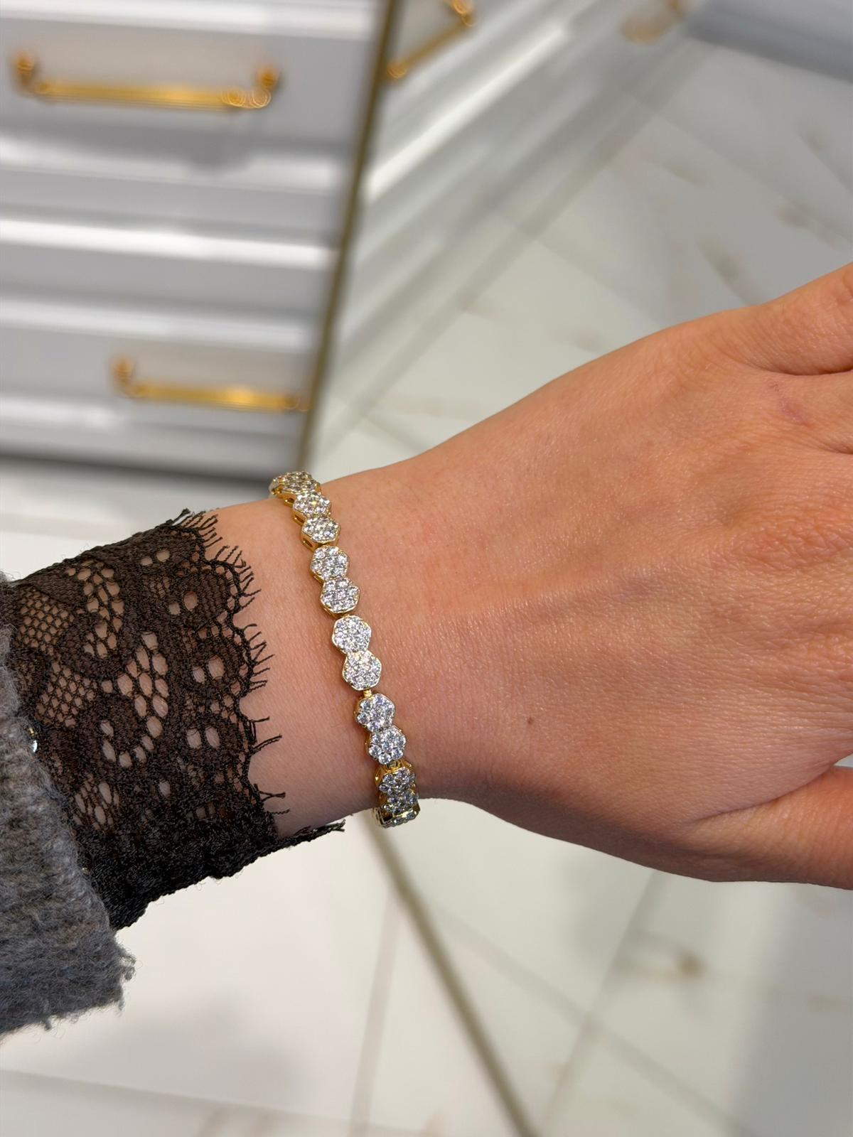 Özel Seri 14k Gold Altıgen Model Taşlı Sıralı Bileklik