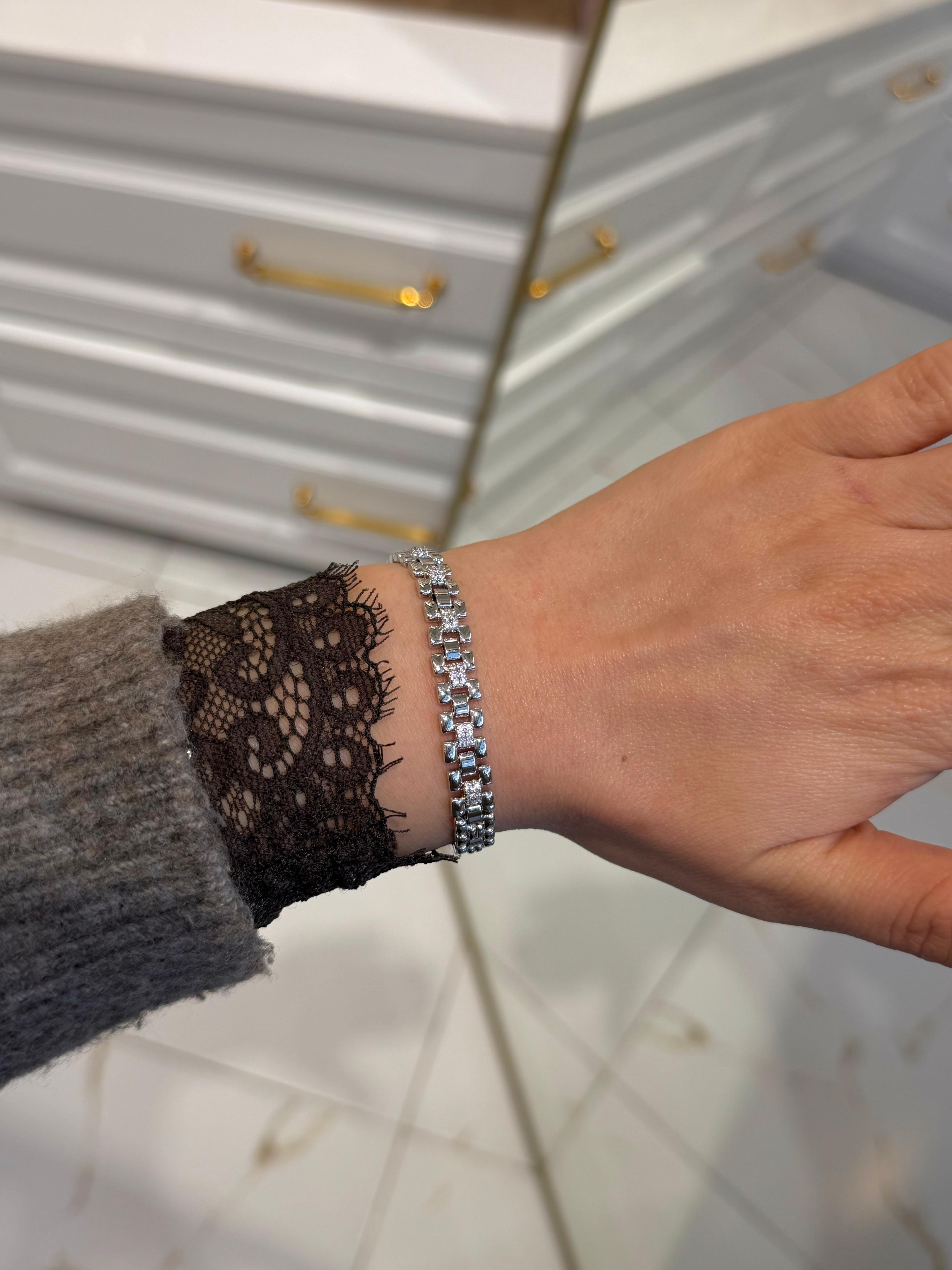 Özel Seri Silver Seri Düğüm Taş Detay Zincir Bileklik