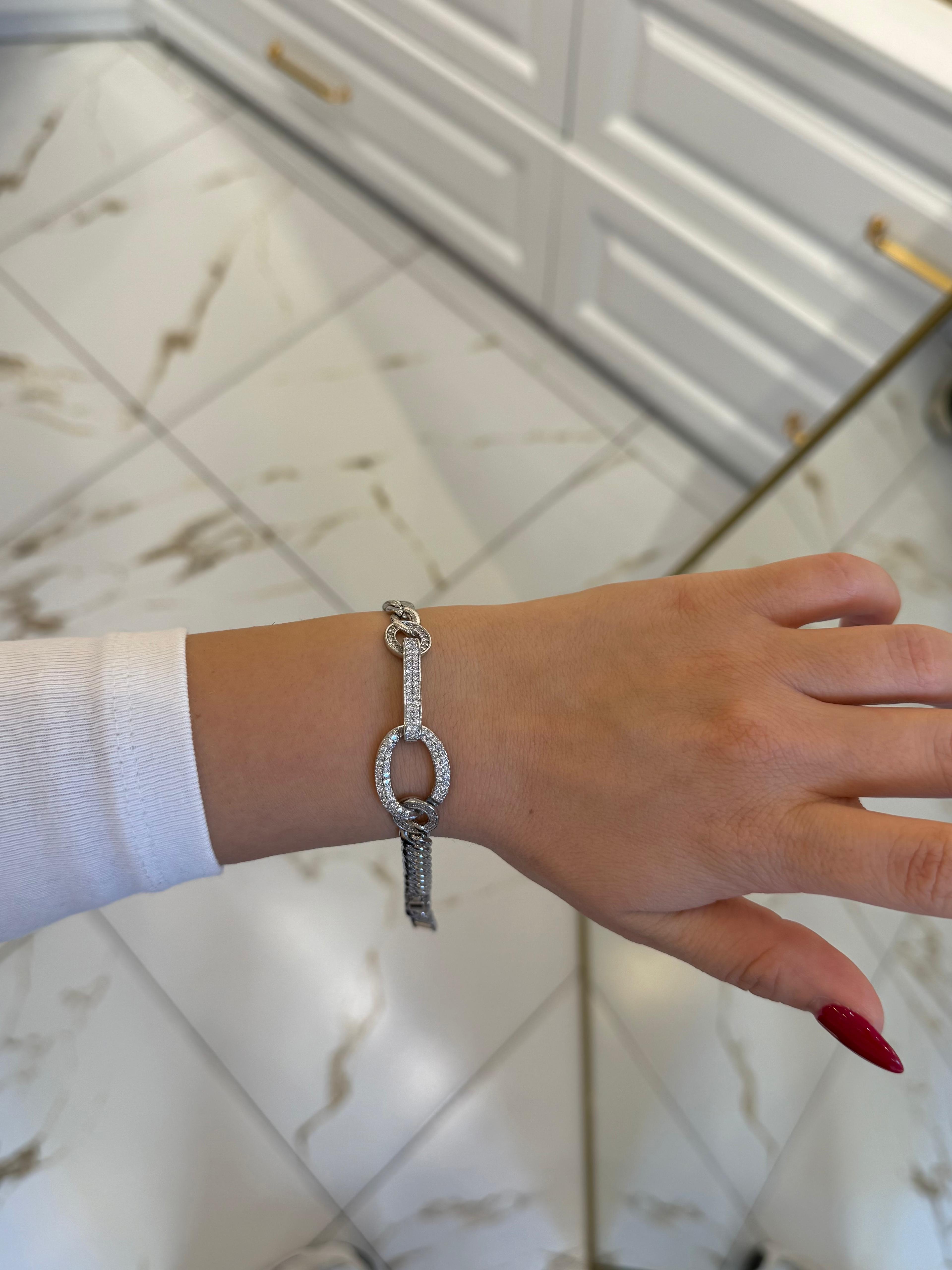 Özel Seri Silver Yuvarlak Taşlı Zincir Bileklik