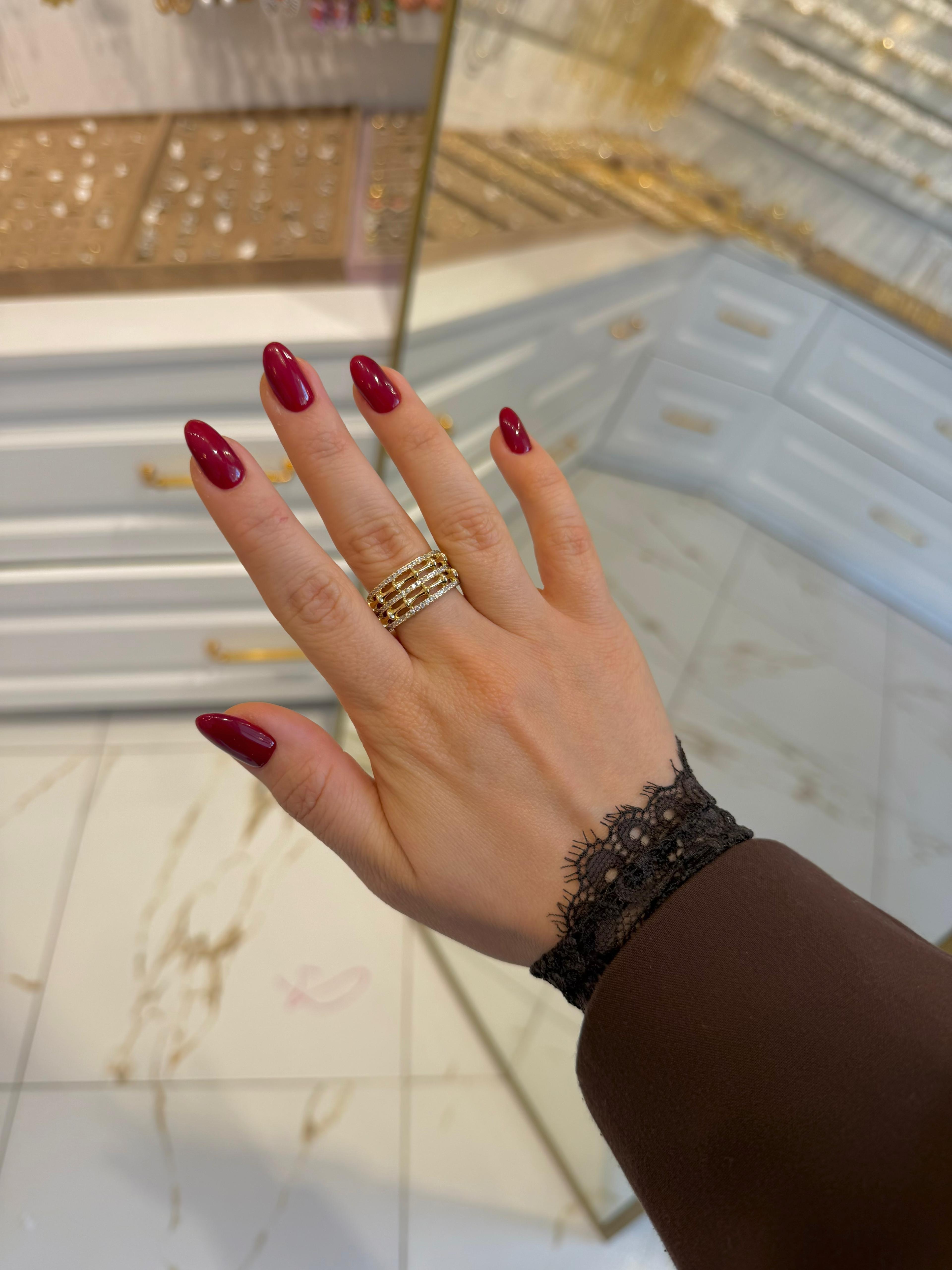 Özel Seri Yüzük 46 Gold Bambu Taşlı Model 