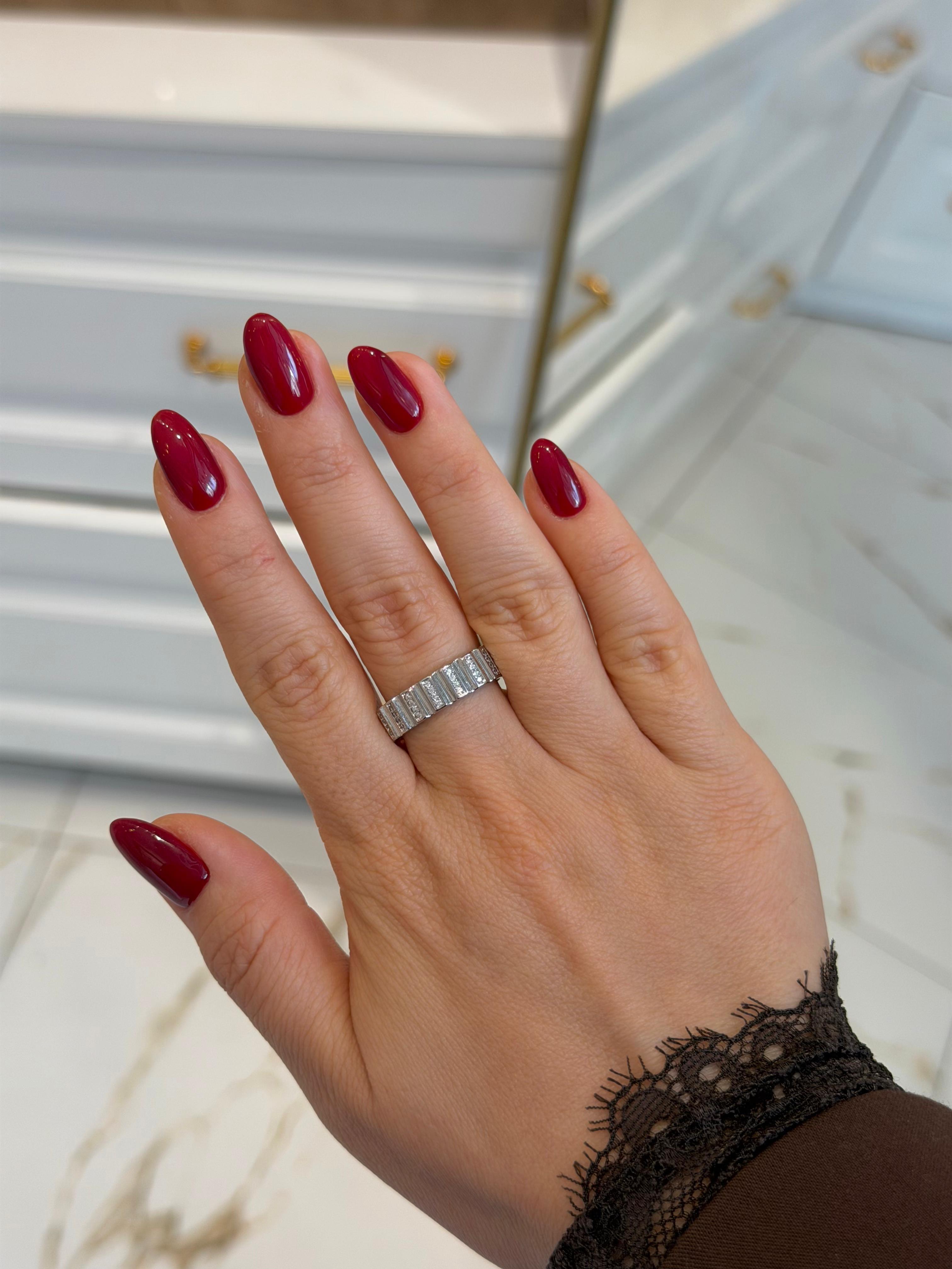 Özel Seri Yüzük 55 Silver Şerit Desen Taşlı Model 
