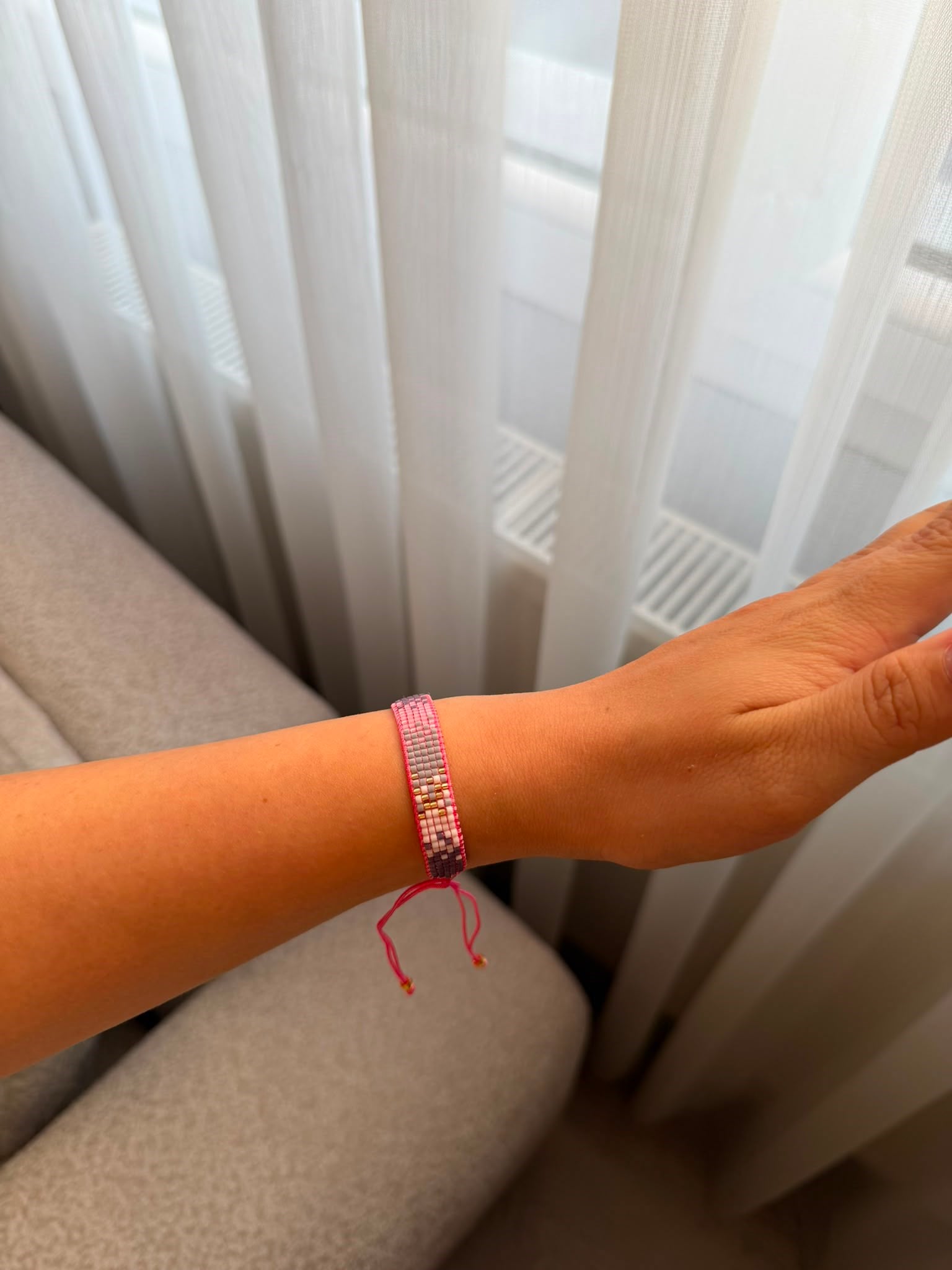 Pembe-Mavi Gold Boncuklu İp Bileklik