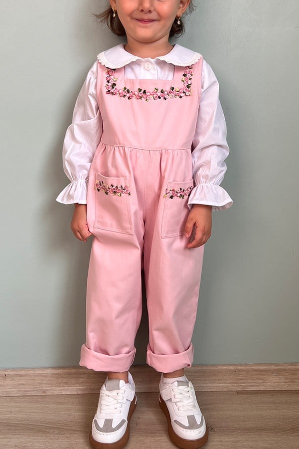Kız Çocuk Mevsimlik Pembe Salopet Pantolon