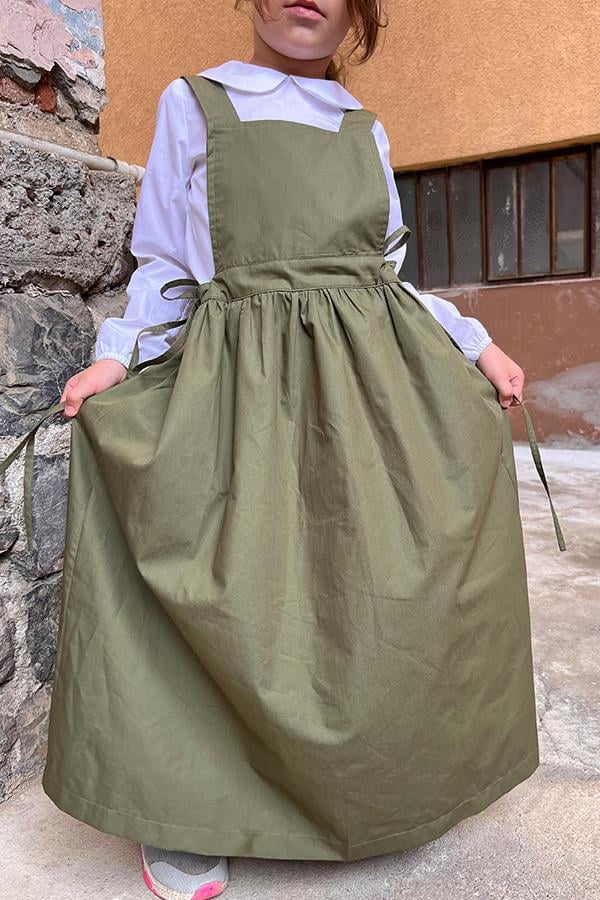 Kız Çocuk Haki Yeşil Salopet Elbise