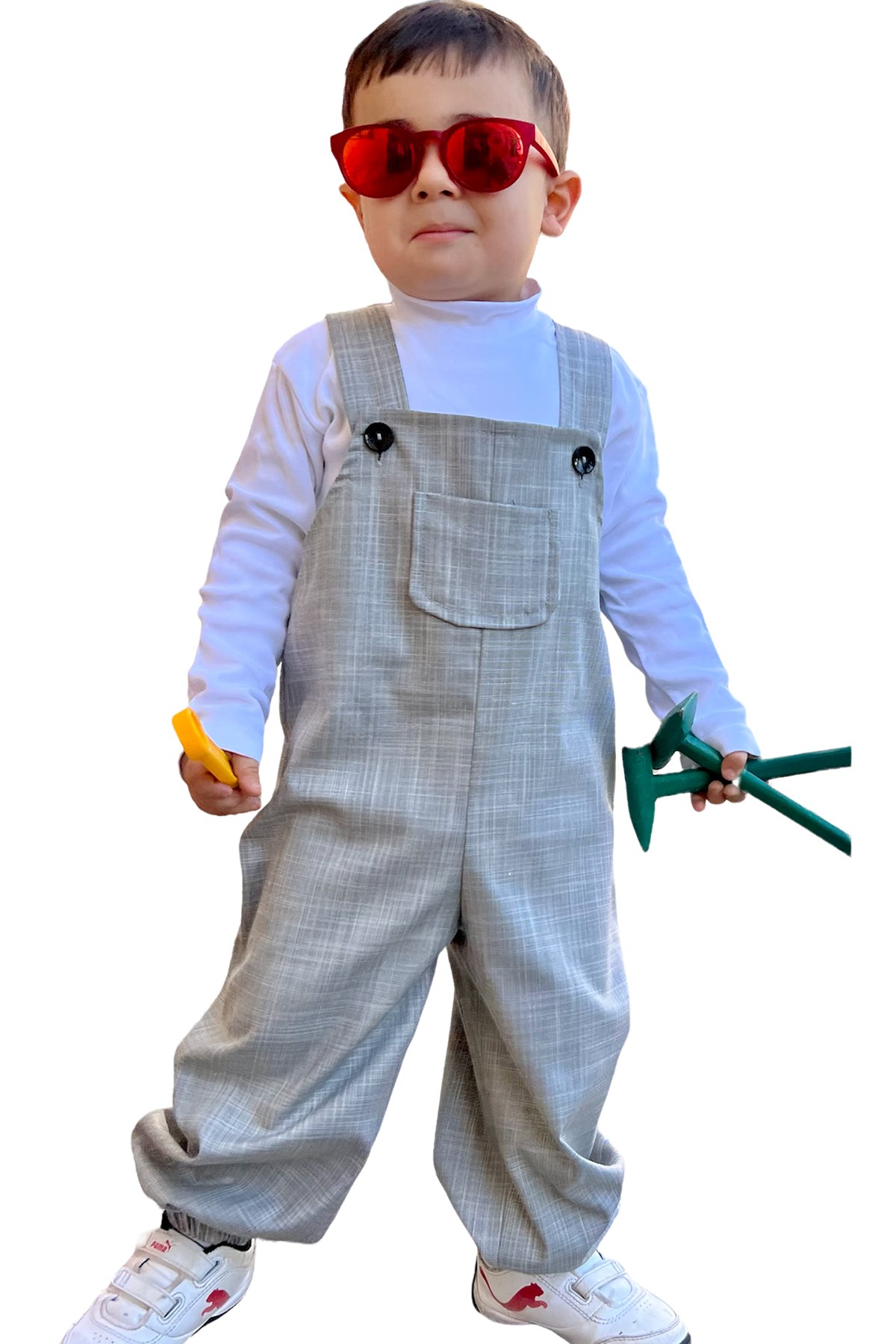 Erkek Çocuk Bebek Gri Salopet Pantolon