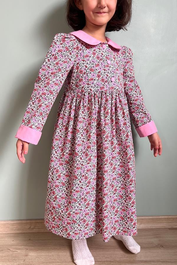 Kız Çocuk Pembe Çiçekli Midi Boy Elbise
