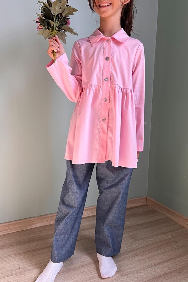 Pembe Pamuklu Yazlık Gömlek Denim Pantolon Takım