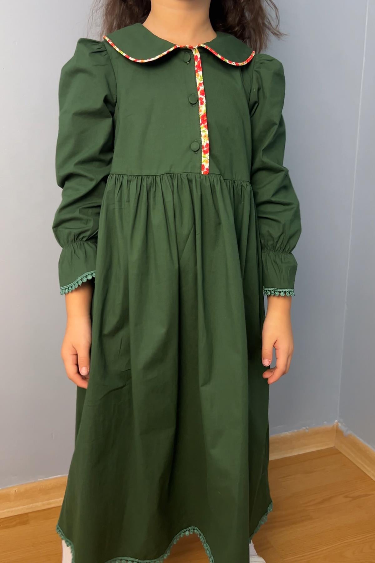 Kız Çocuk Yeşil Poplin Midi Boy Elbise