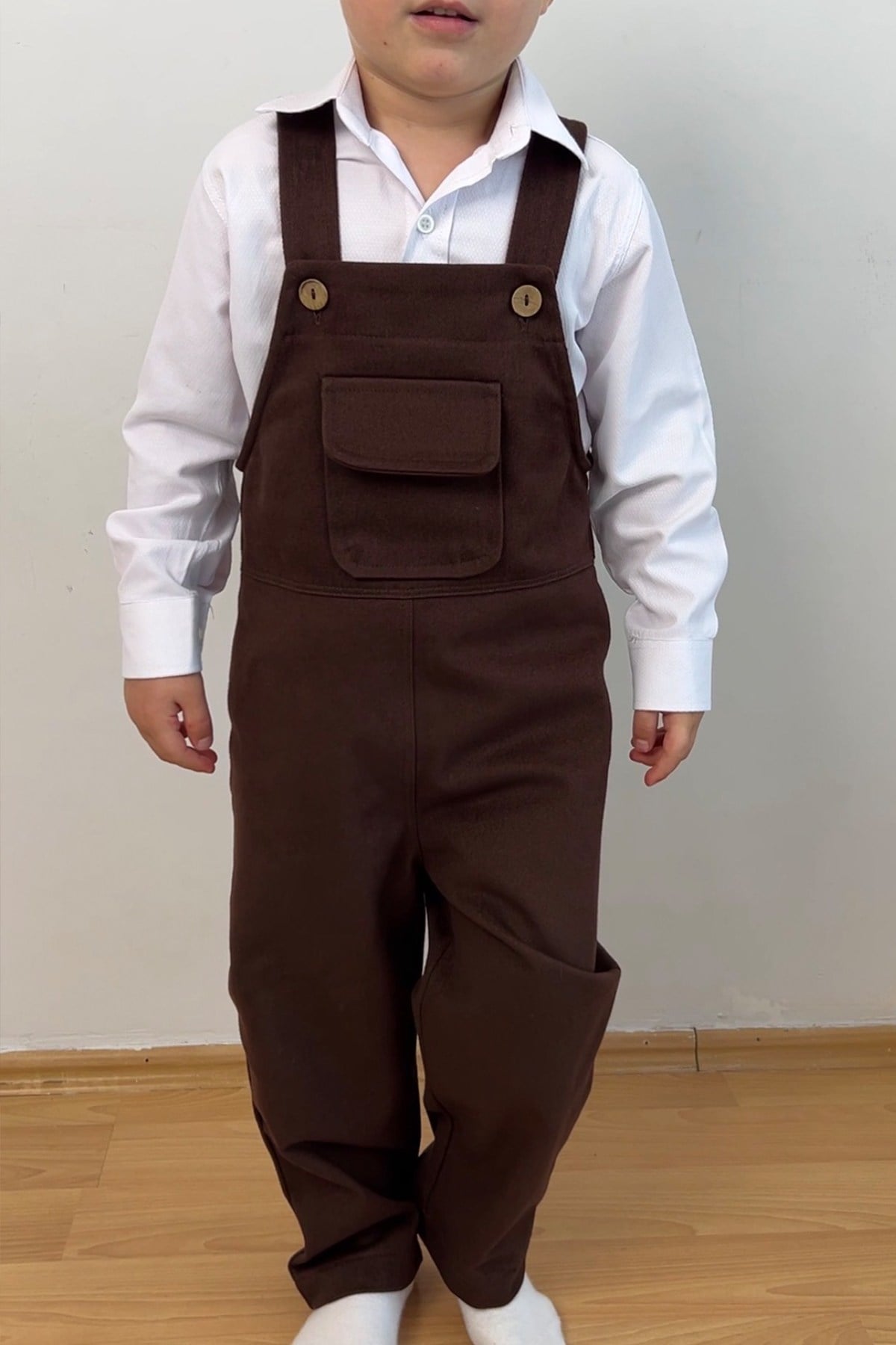 Erkek Çocuk Kahverengi Gabardin Salopet Pantolon