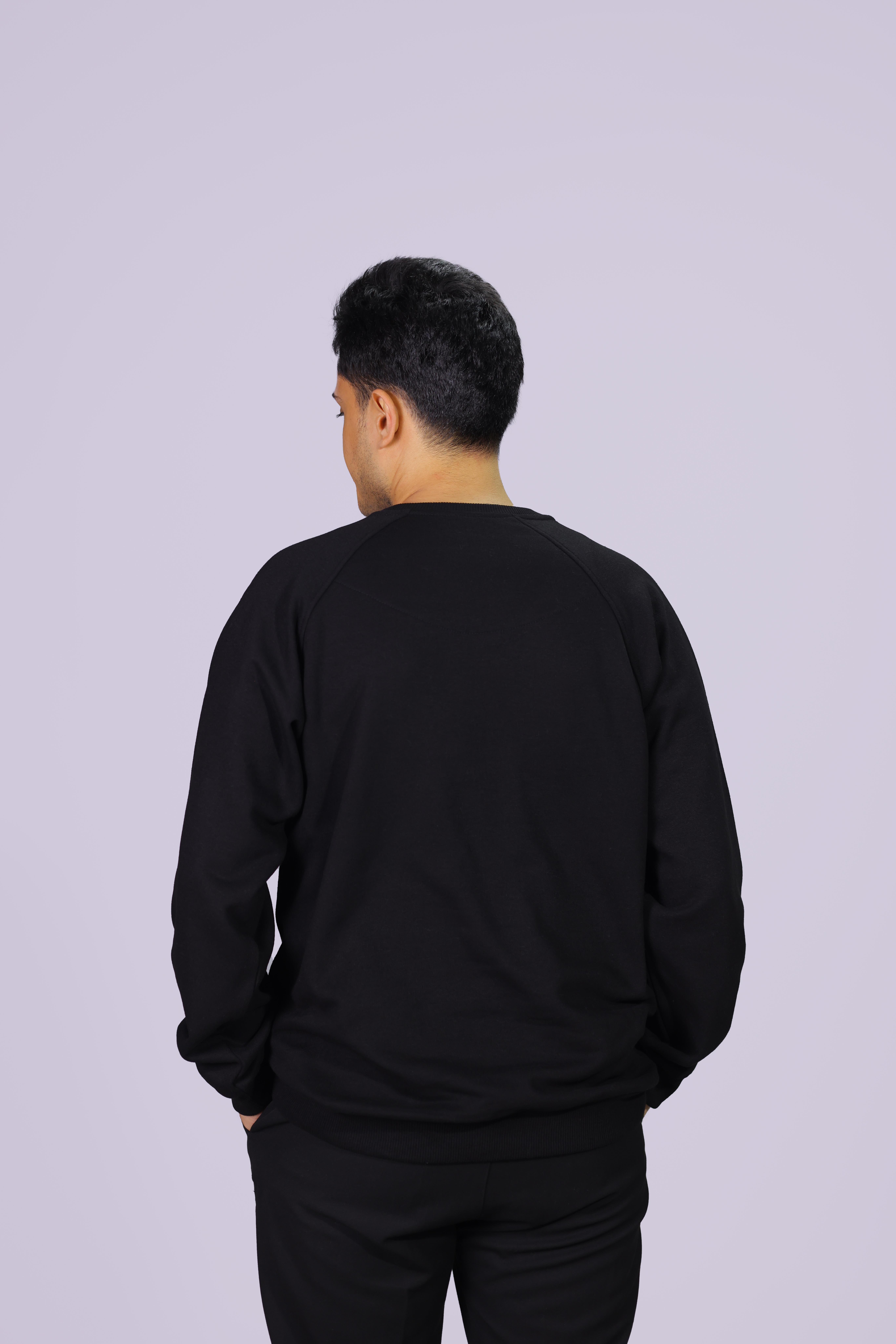  Erkek Siyah Regular Fit Pamuklu Sweatshirt Bisiklet Yaka  Sweatshirt