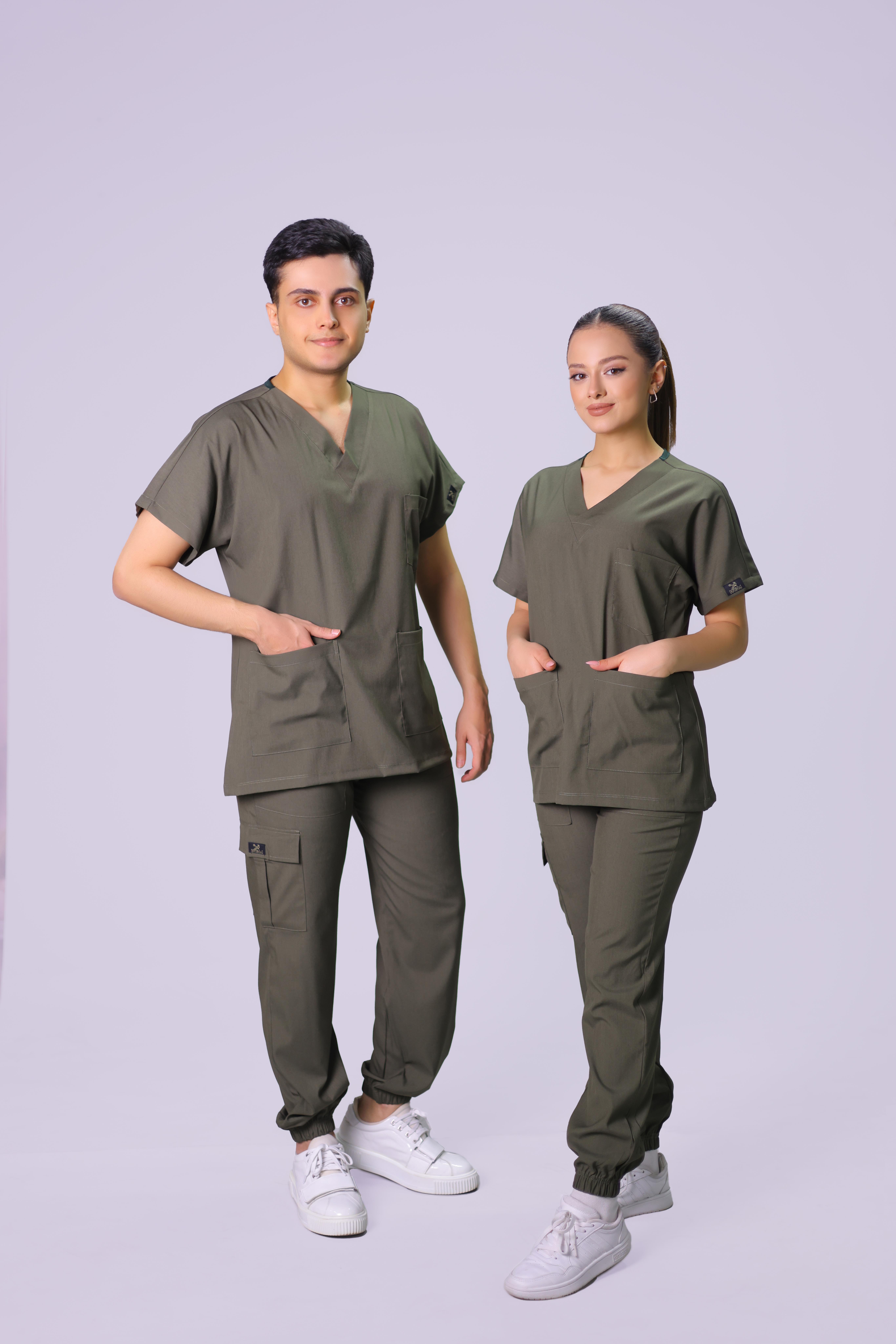 Haki Jogger Paça Lüks Likralı Unisex Üniforma Takımı