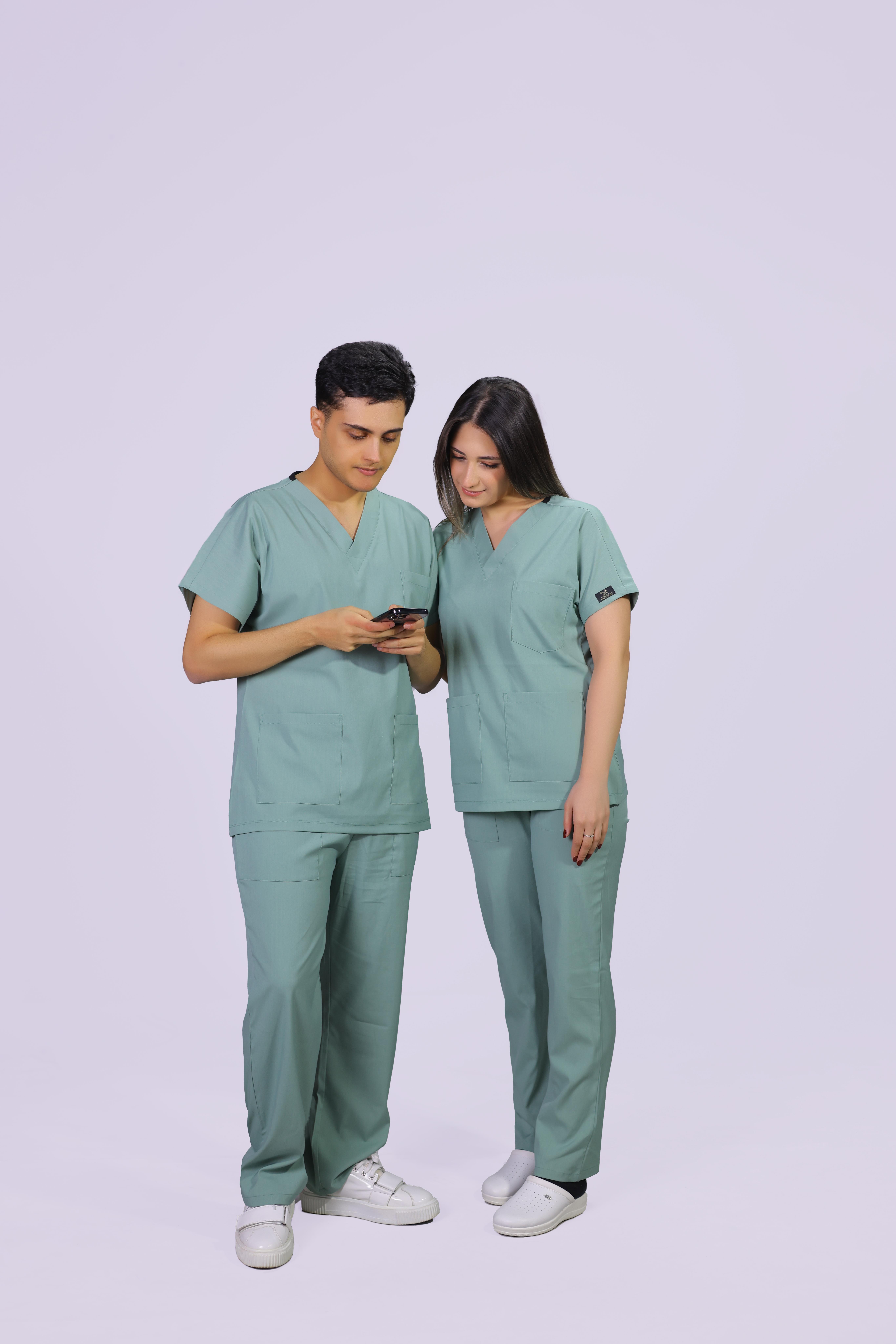 Su Yeşili Dara Takım Lüks Likrali Klasik Unisex Orjinal Paça Cerrahi Üniforma Takım 