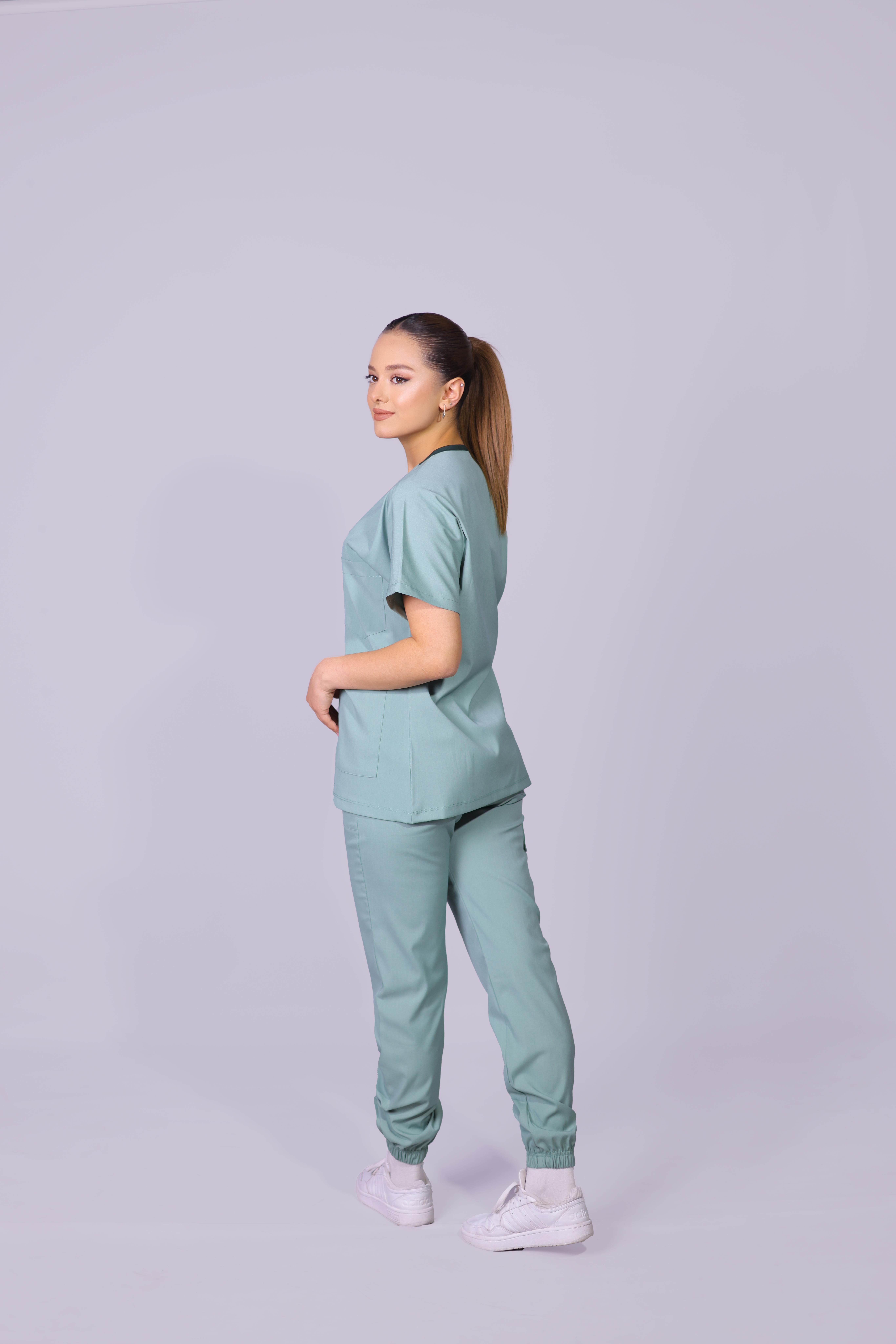 Su Yeşili Jogger Paça Lüks Likralı Unisex Üniforma Takımı