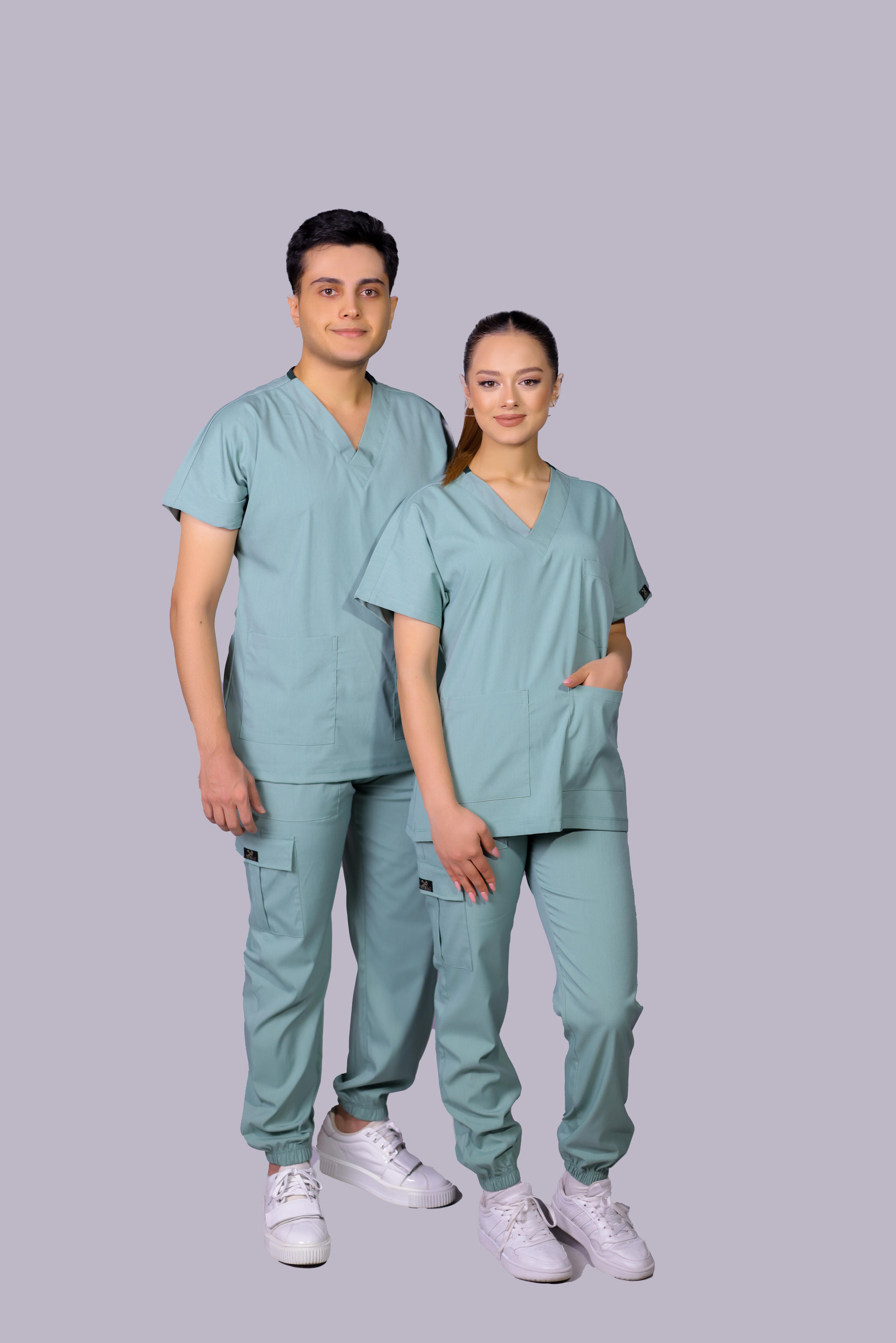 Su Yeşili Jogger Paça Lüks Likralı Unisex Üniforma Takımı