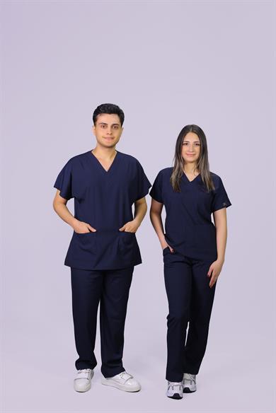 Lacivert  Dara Takım Lüks Likrali Klasik Unisex Orjinal Paça Cerrahi Üniforma Takım 