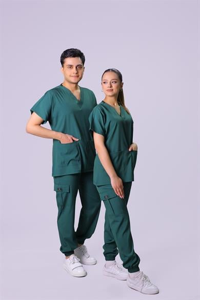 Yeşil  Jogger Paça Lüks Likralı Unisex Üniforma Takımı