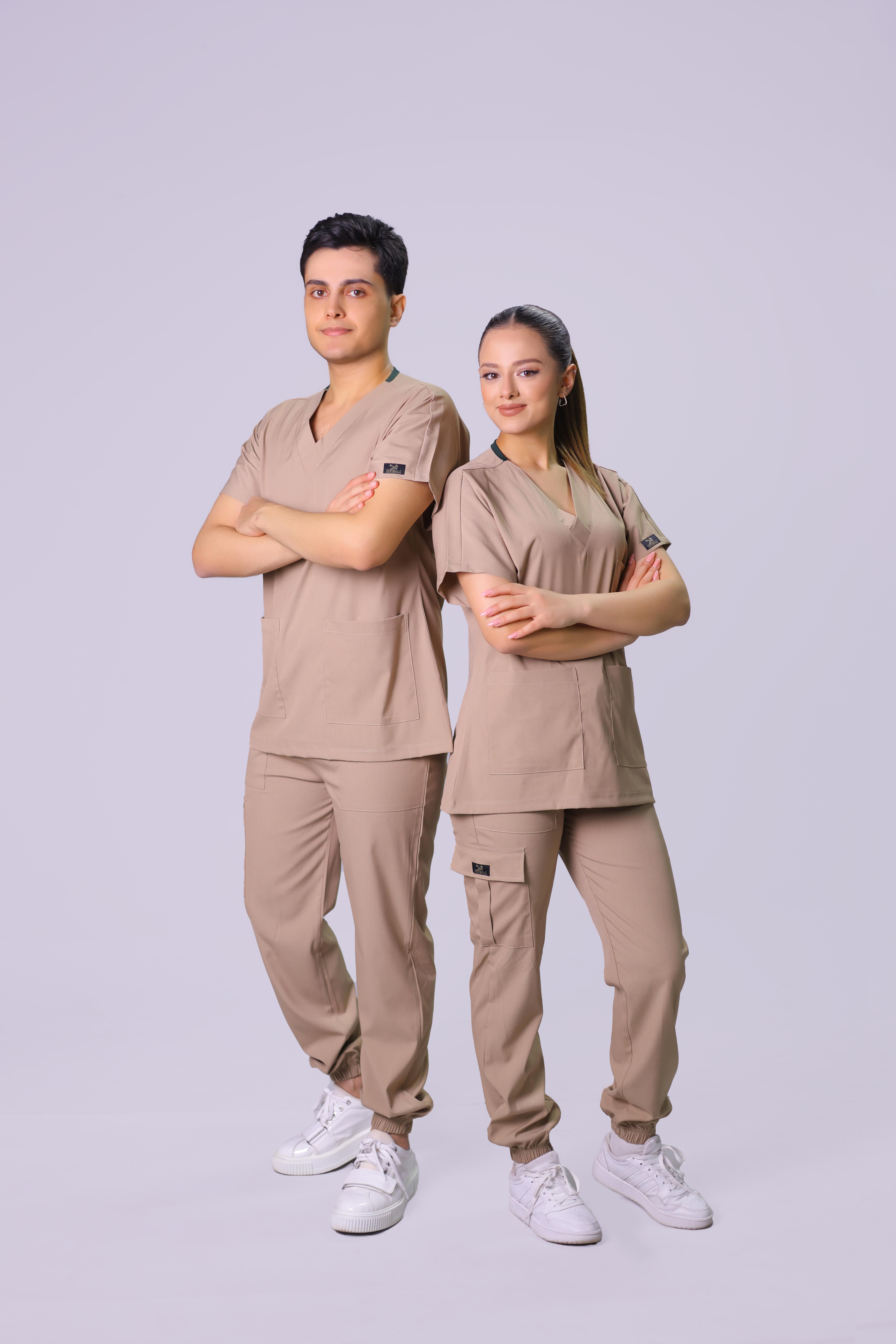 Krem Jogger Paça Lüks Likralı Unisex Üniforma Takımı