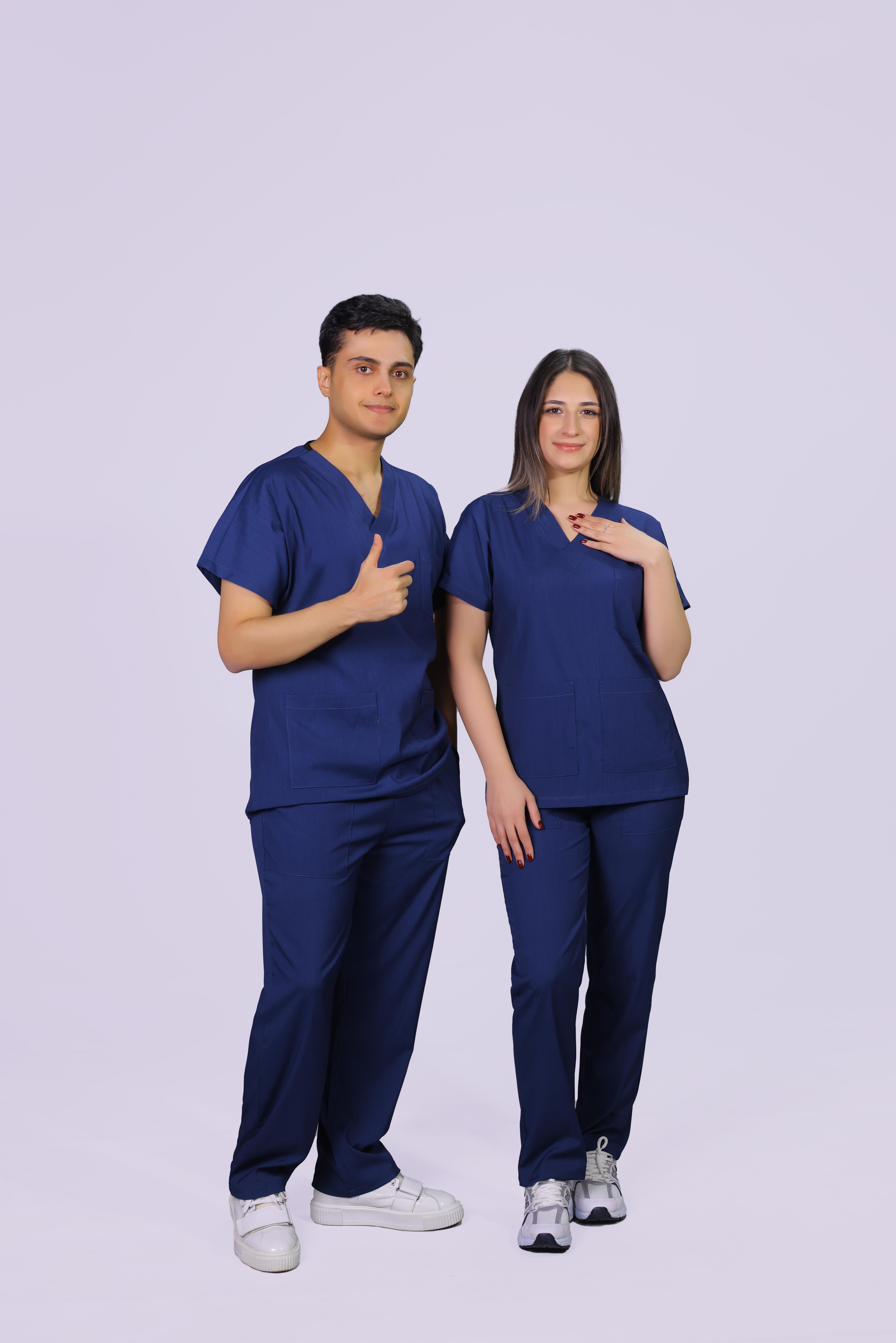 Lacivert  Dara Takım Lüks Likrali Klasik Unisex Orjinal Paça Cerrahi Üniforma Takım 