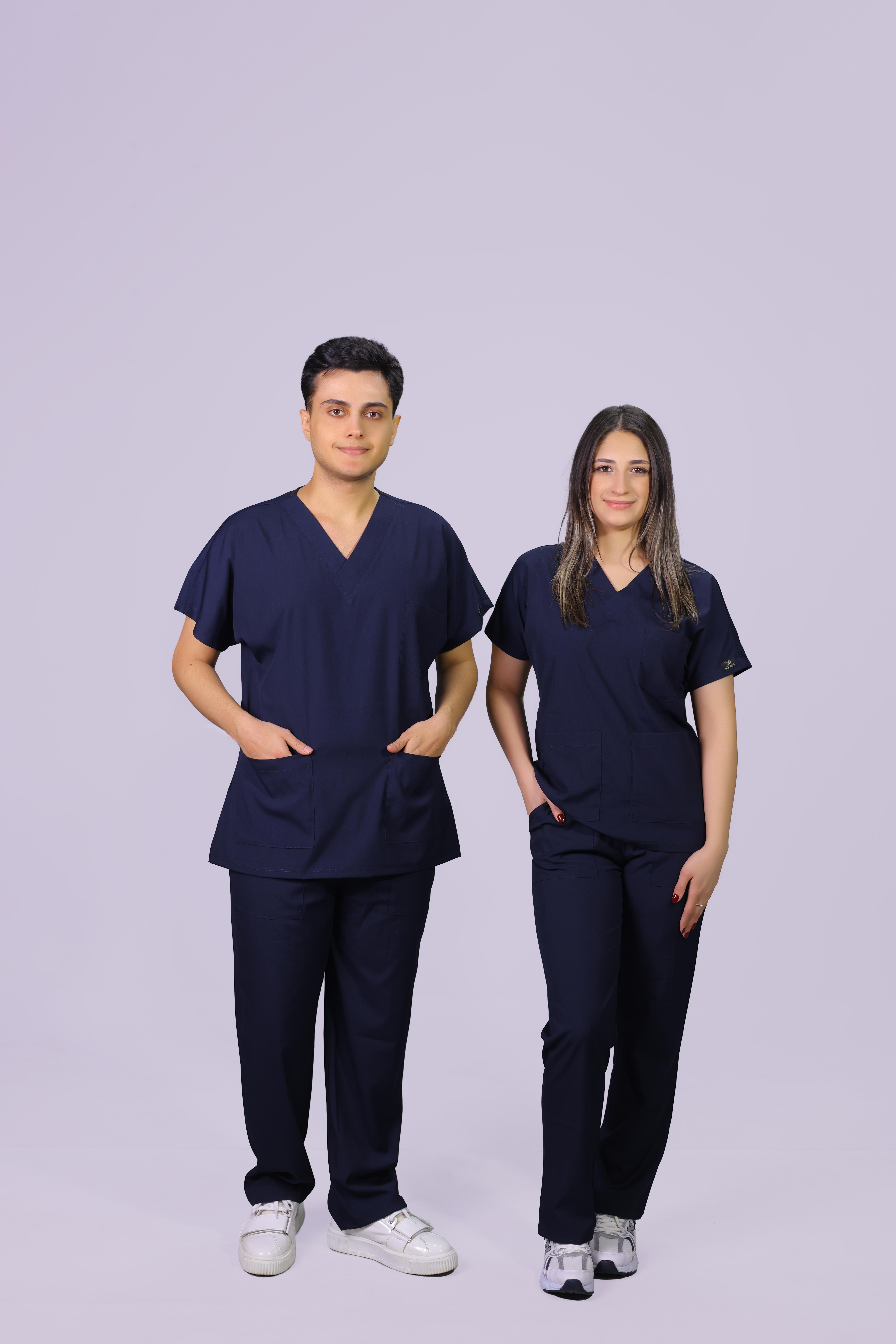 Lacivert  Dara Takım Lüks Likrali Klasik Unisex Orjinal Paça Cerrahi Üniforma Takım 