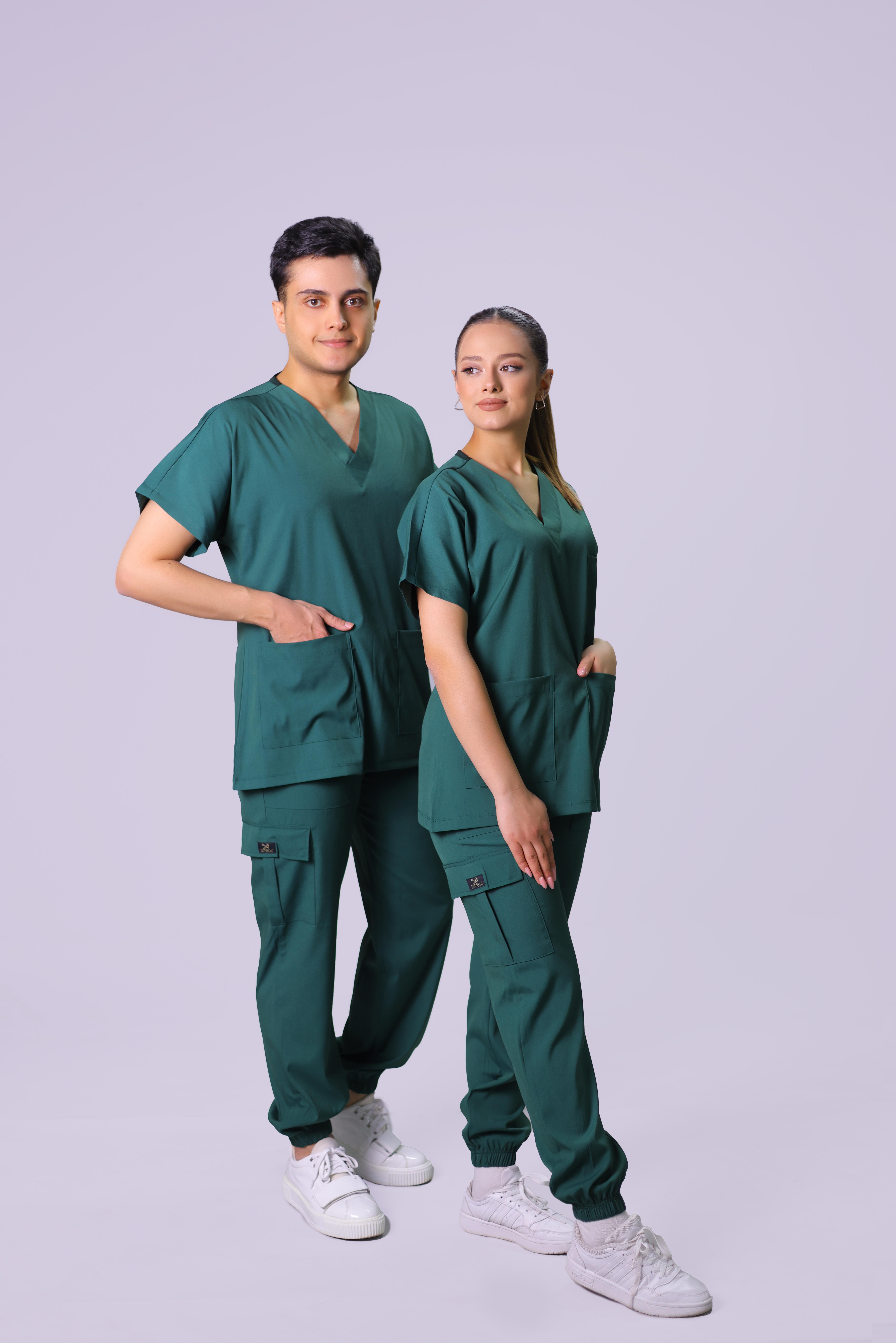 Yeşil  Jogger Paça Lüks Likralı Unisex Üniforma Takımı