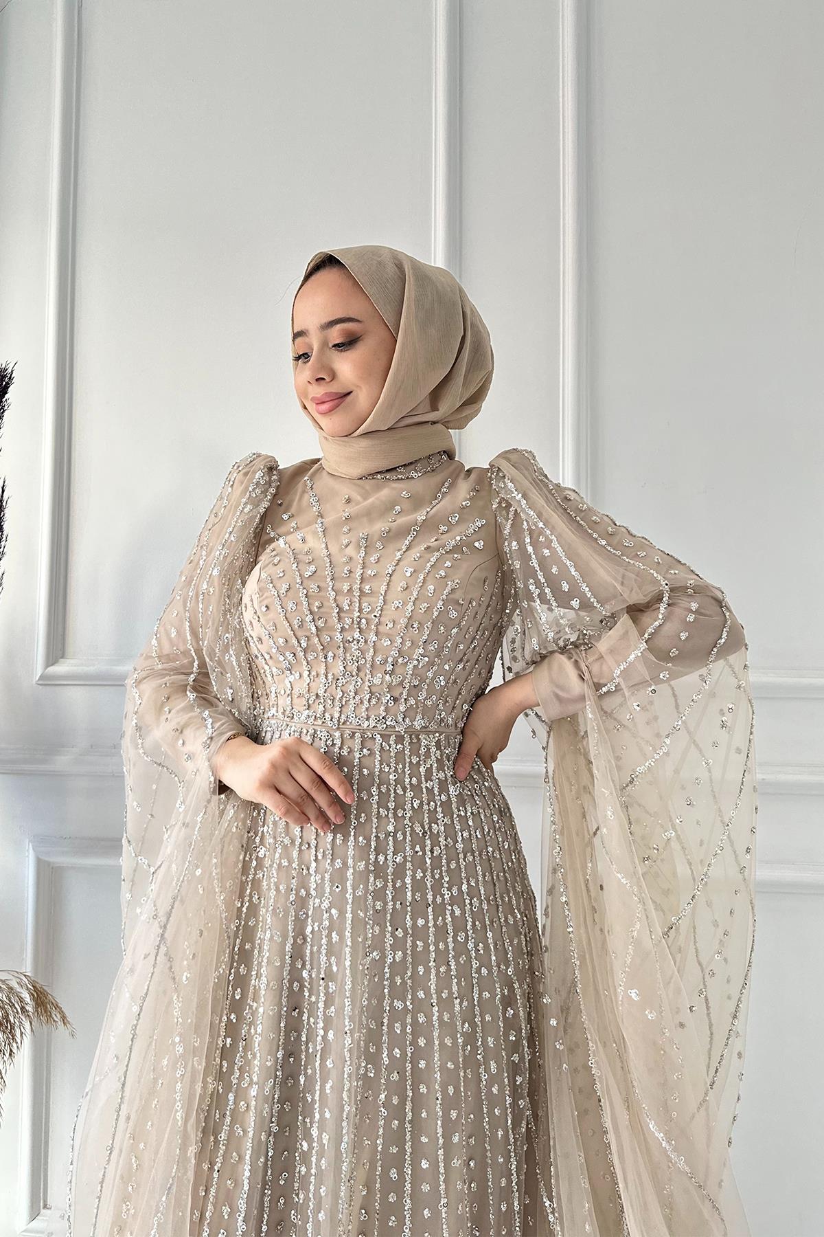 HENNİN KOMPLE PULLU KOL PELERİN  ABİYE 4776 Taş