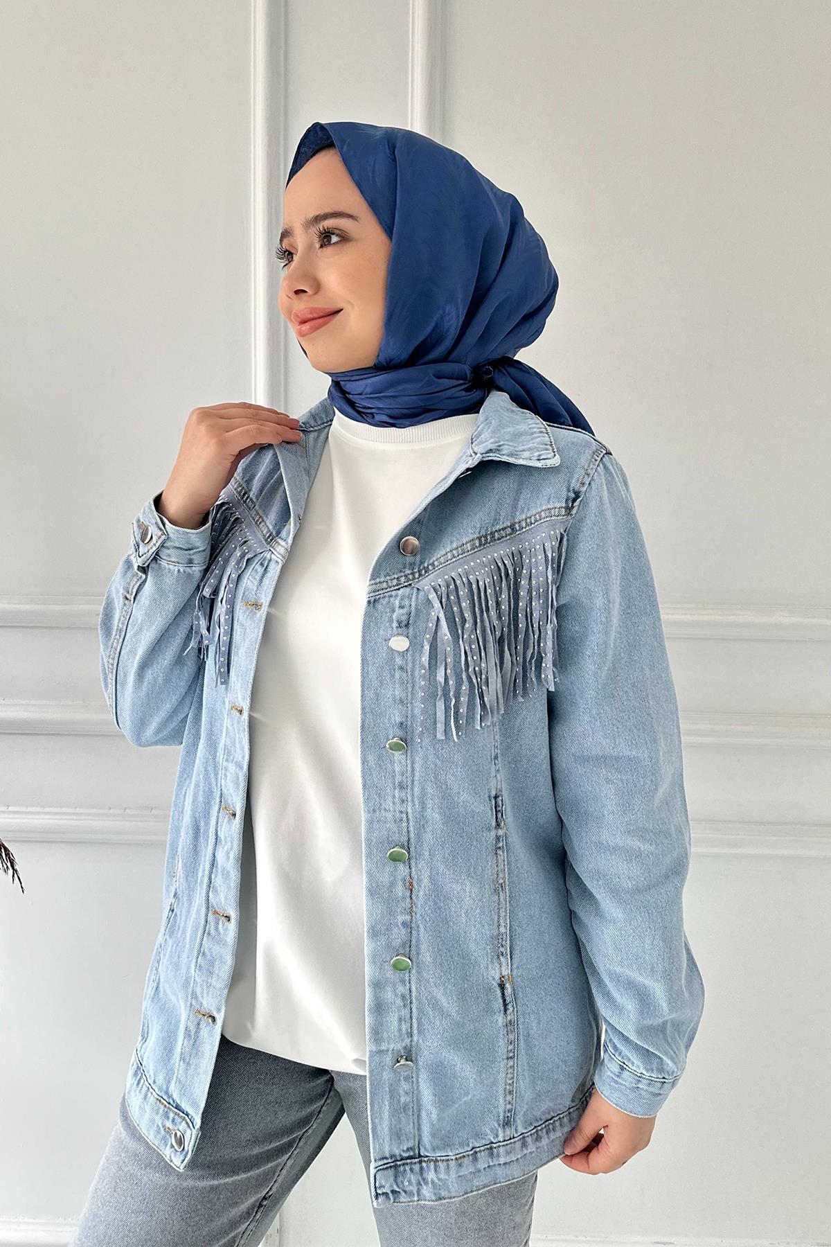 İnci Püsküllü Kot Ceket 14528 Kot