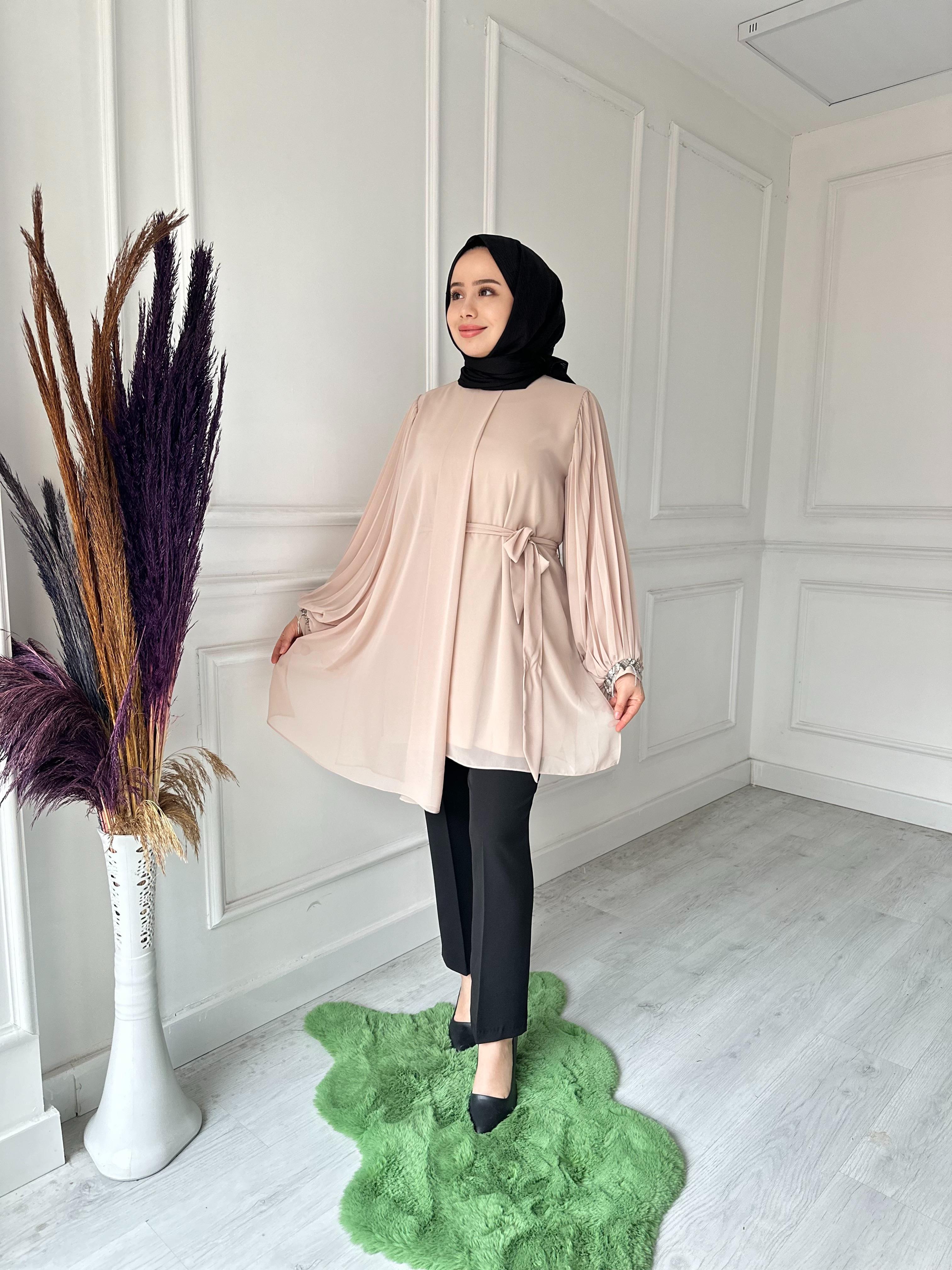 Kolu Taşlı Abiye Tunik 50257 Taş