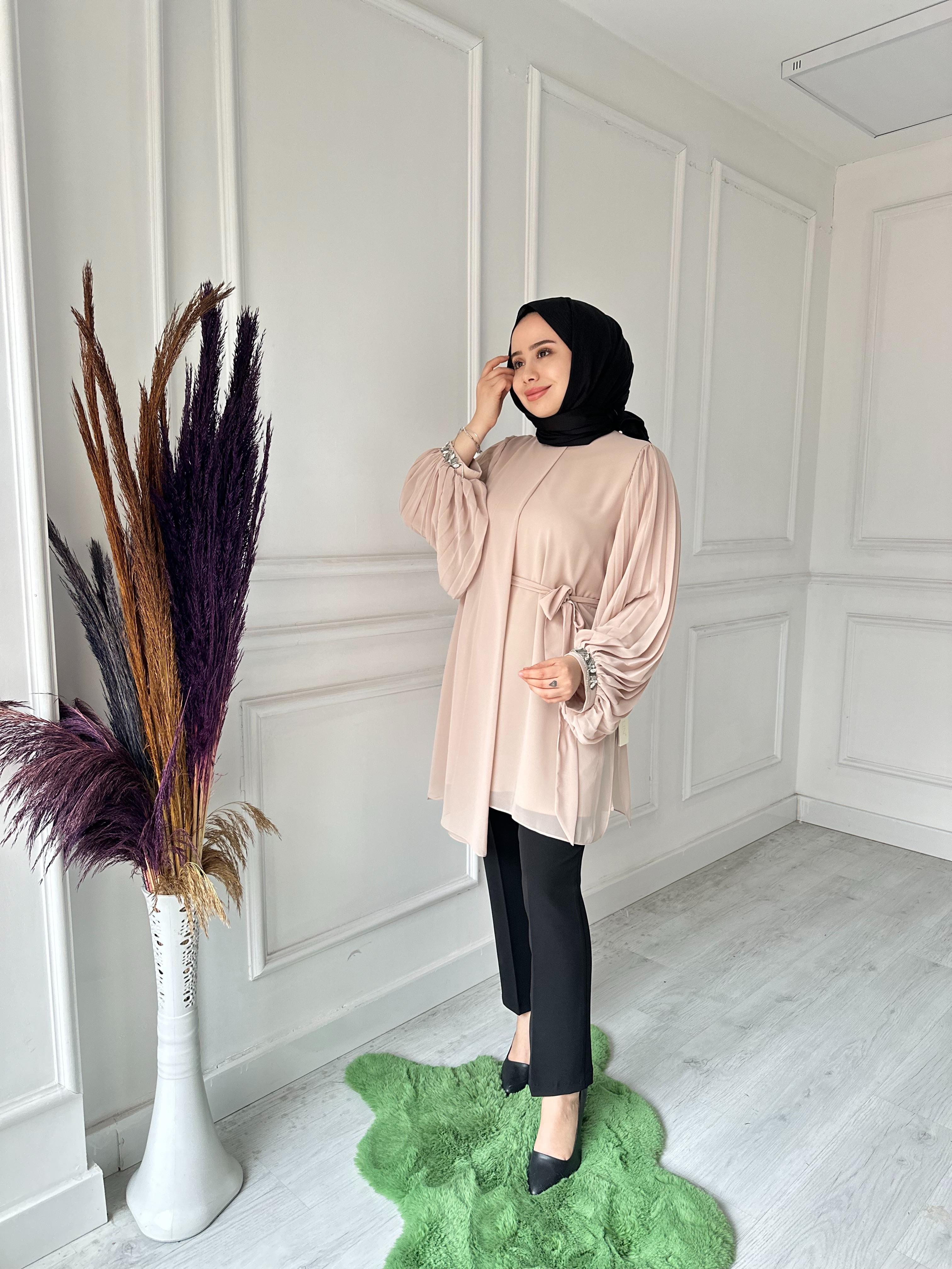 Kolu Taşlı Abiye Tunik 50257 Taş