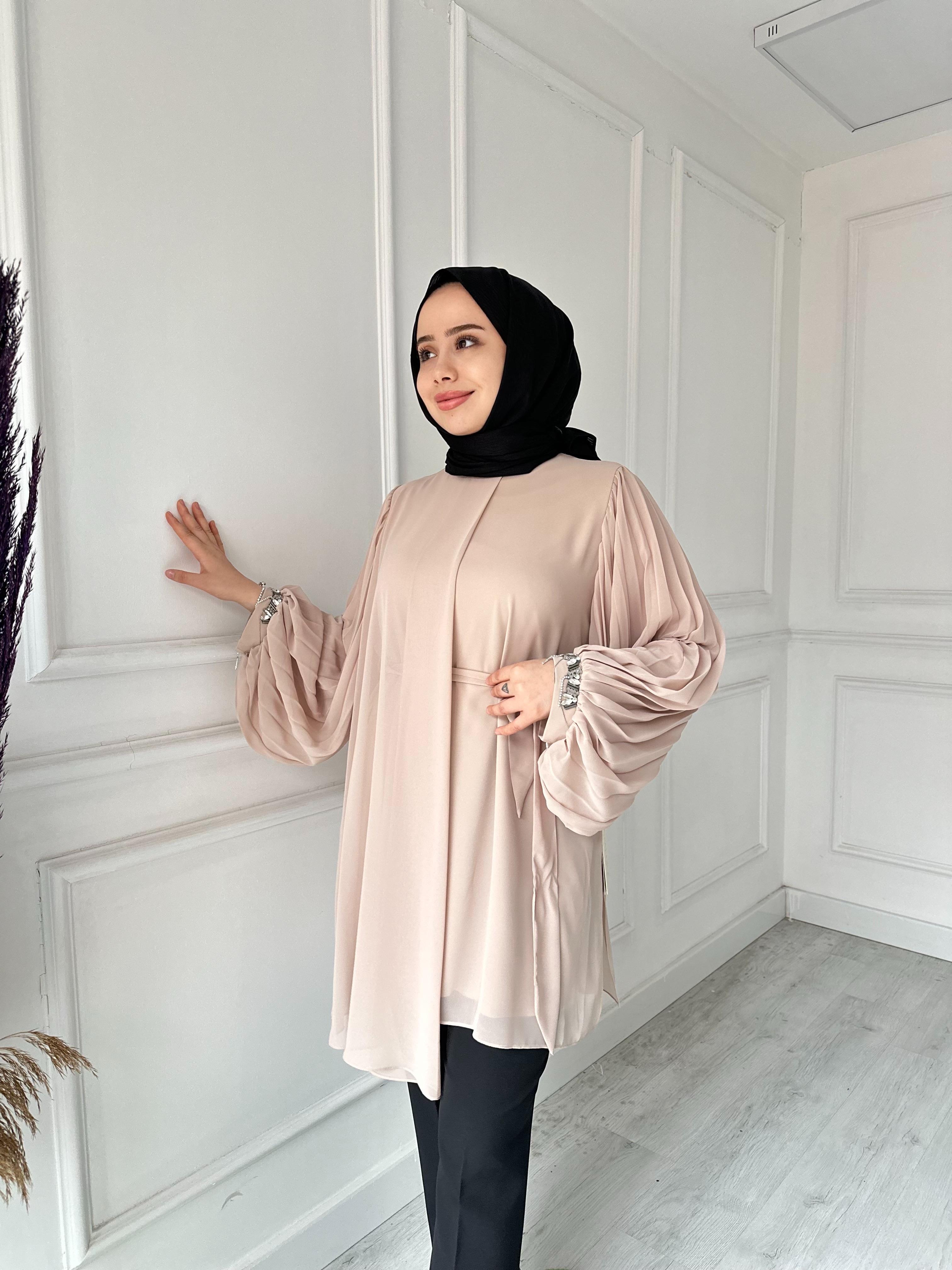 Kolu Taşlı Abiye Tunik 50257 Taş