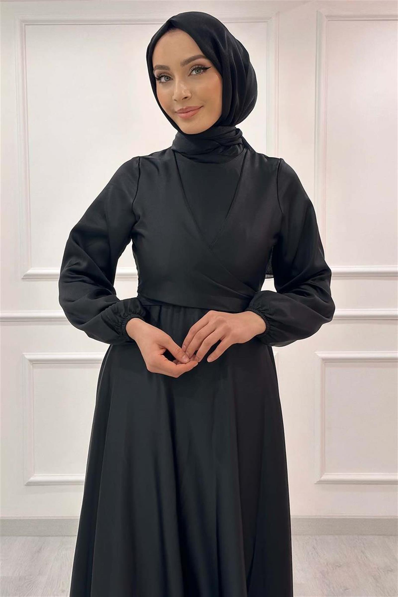 V Yaka Saten Abiye 3090 Siyah