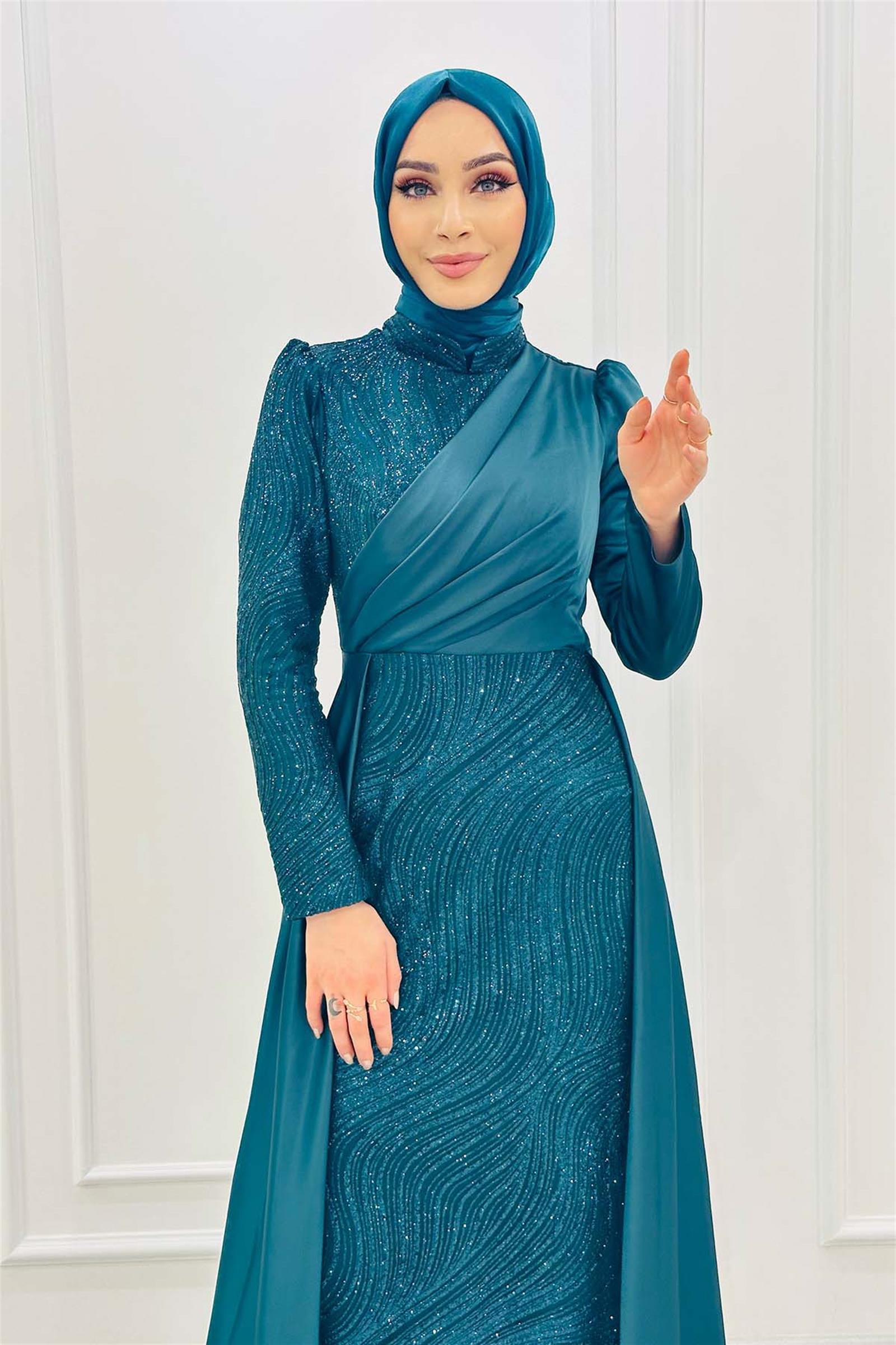 Önü Taş Simli Abiye 2422 Yeşil