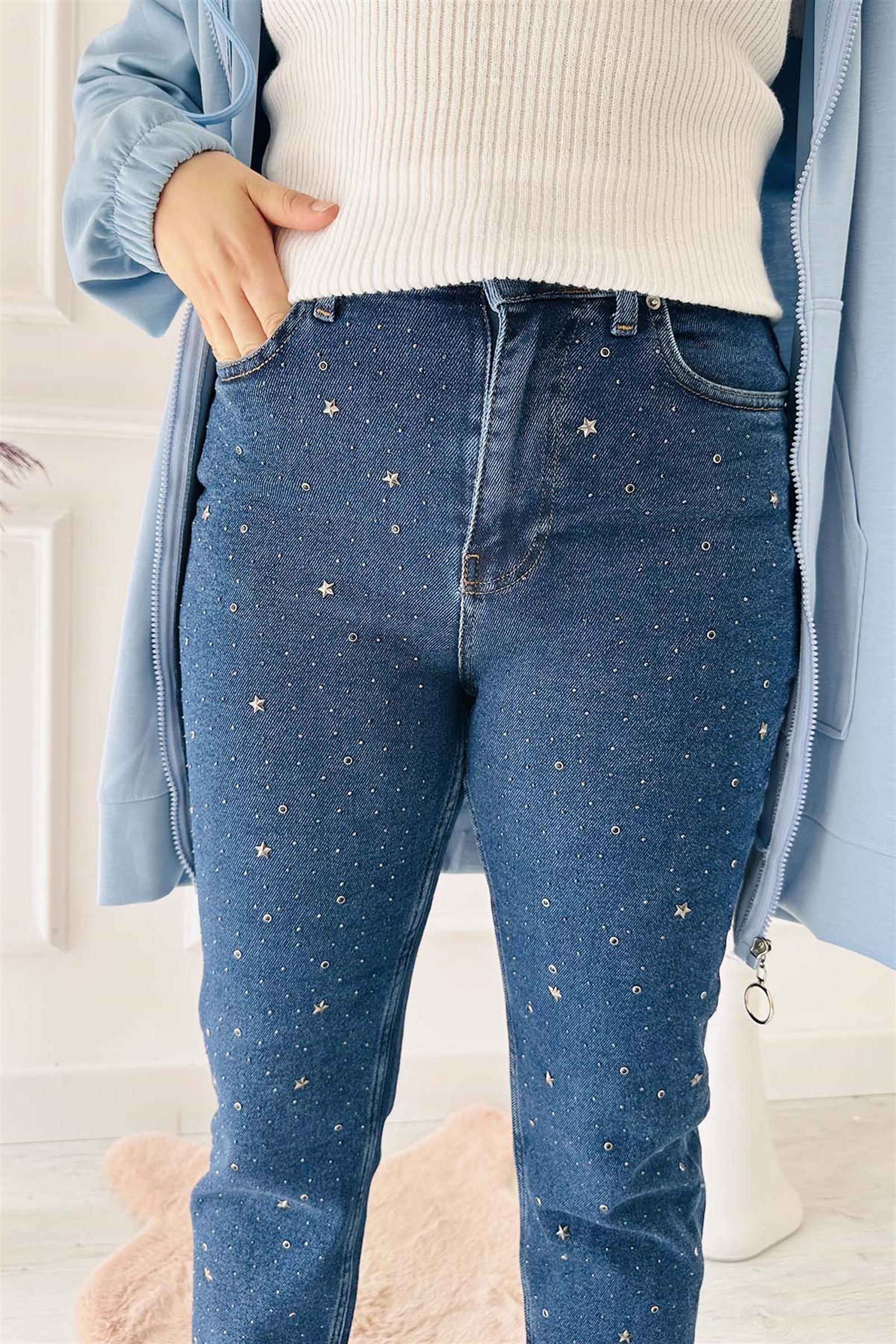 Yıldız Taşlı Mom Fit Dikişsiz Pnt 1753-26 K.MAVİ