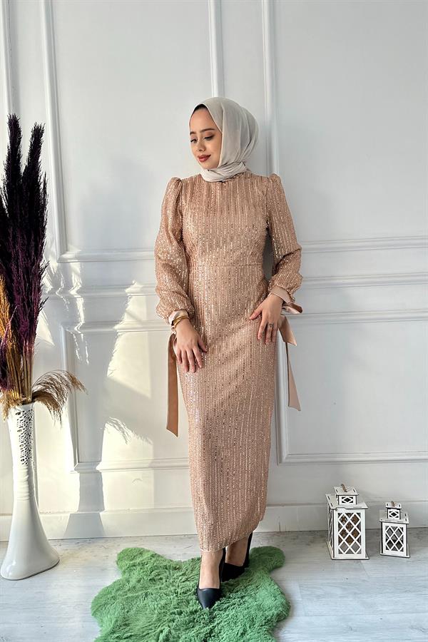 B.LİFE KOMPLE PULLU KOL KURDELE ABİYE 2471 Taş