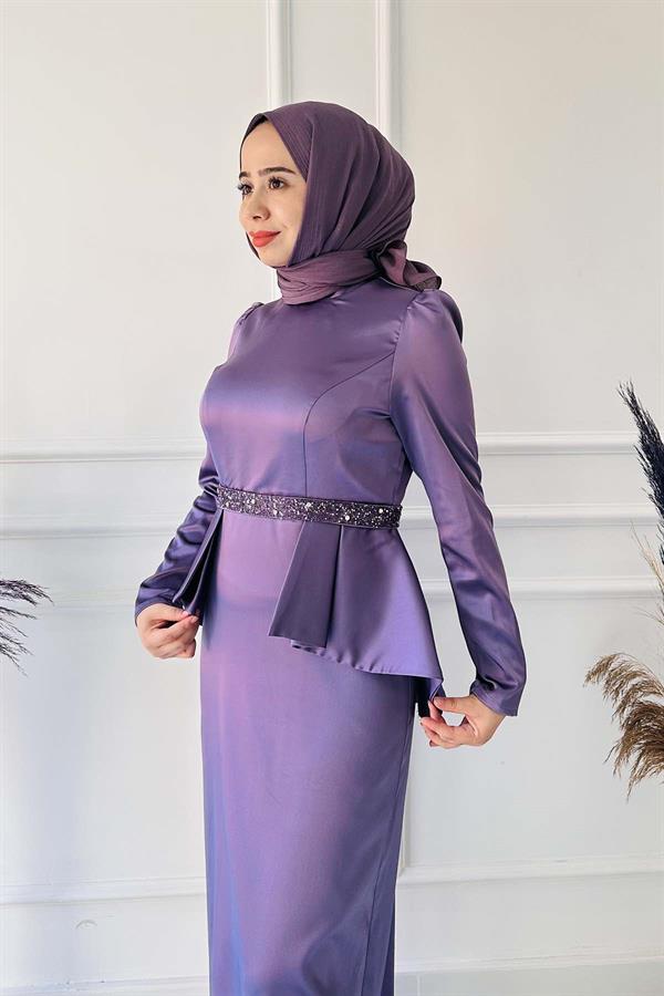 Beli Taşlı Kalem Abiye 649 Lila