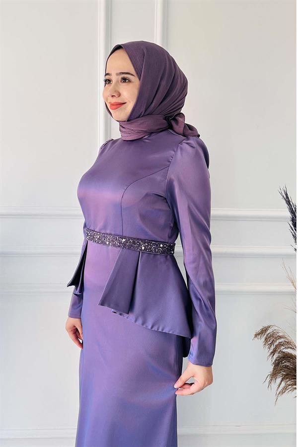 Beli Taşlı Kalem Abiye 649 Lila
