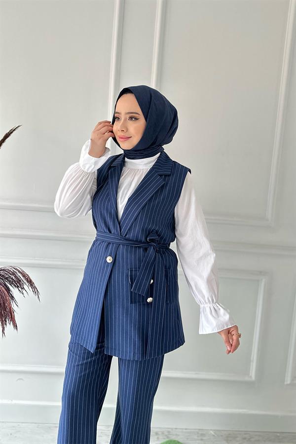 ÇİZGİ DETAY ÜÇLÜ TAKIM  2068 Lacivert