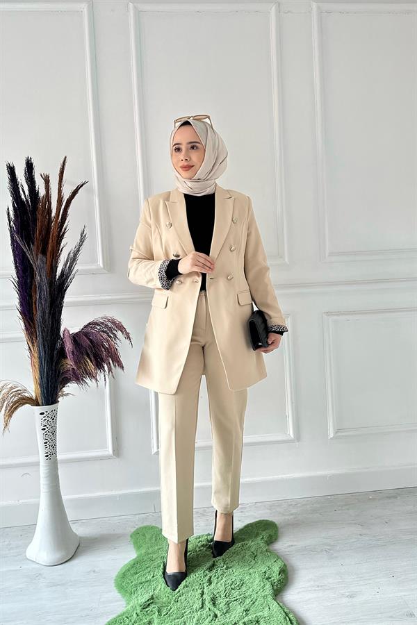 kolu Benekli Blezer TKM 103 Taş