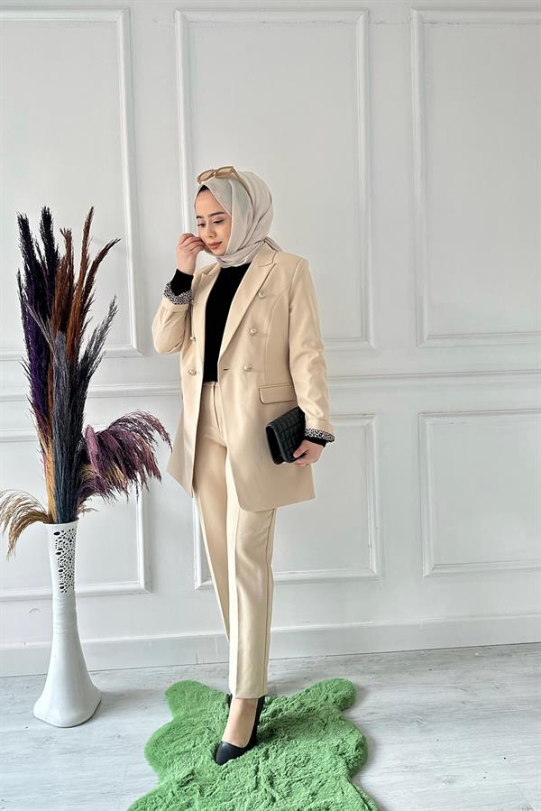 kolu Benekli Blezer TKM 103 Taş