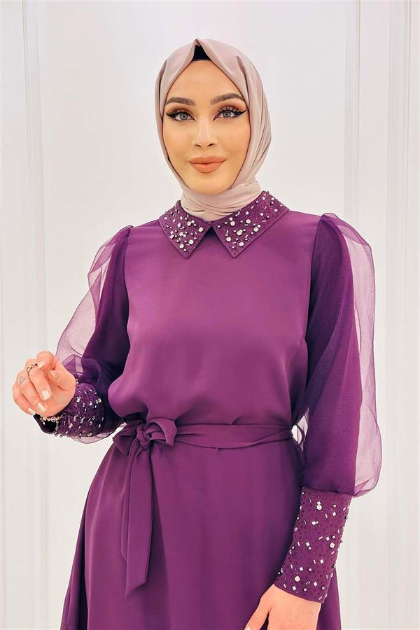 Kolu Tül Taş Detay Tunik 50221 Mürdüm