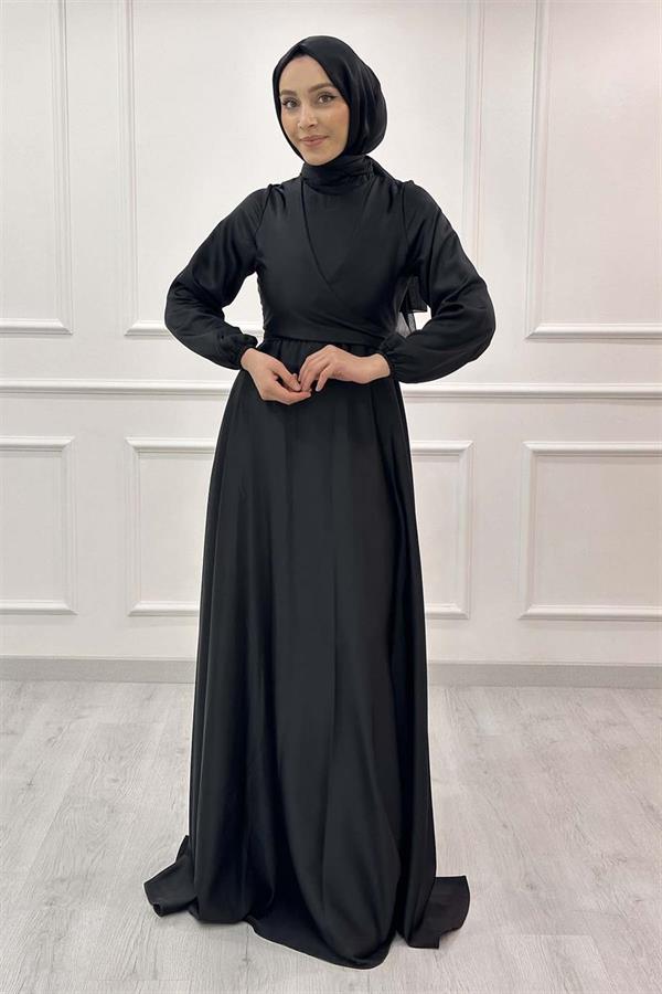 V Yaka Saten Abiye 3090 Siyah