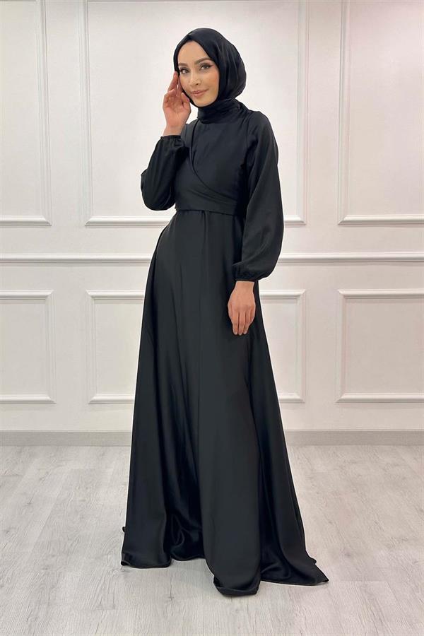 V Yaka Saten Abiye 3090 Siyah